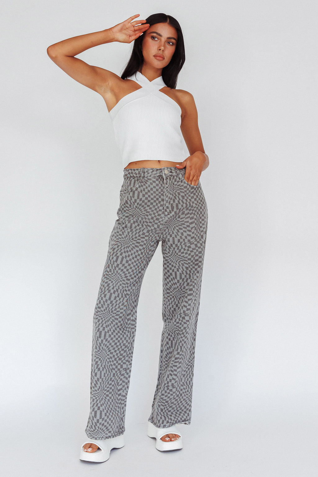 Kansas Crossover Neck Knit Top White by Selfie Leslie