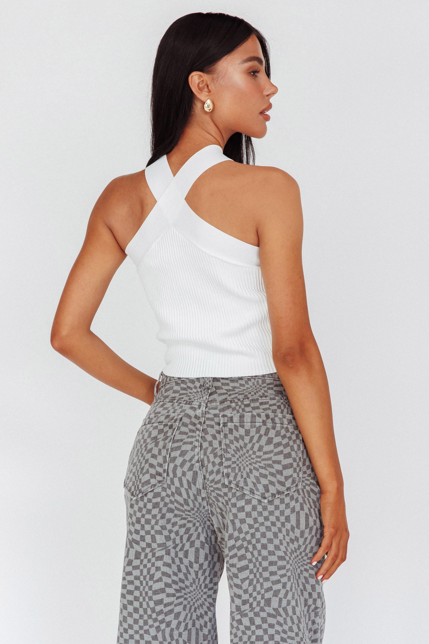 Kansas Crossover Neck Knit Top White by Selfie Leslie