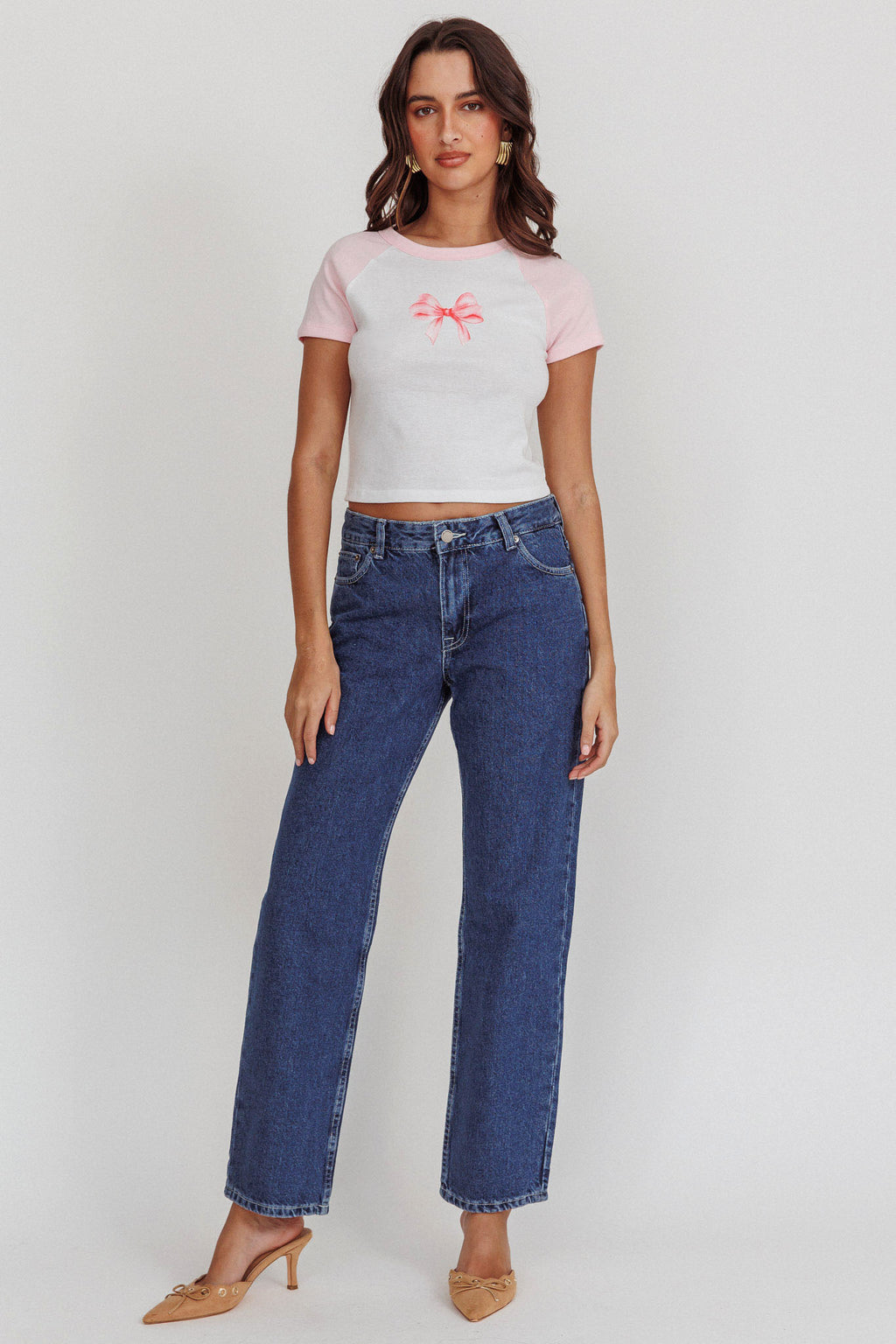 Melting Hearts Bow Raglan Tee White/Pink by Selfie Leslie