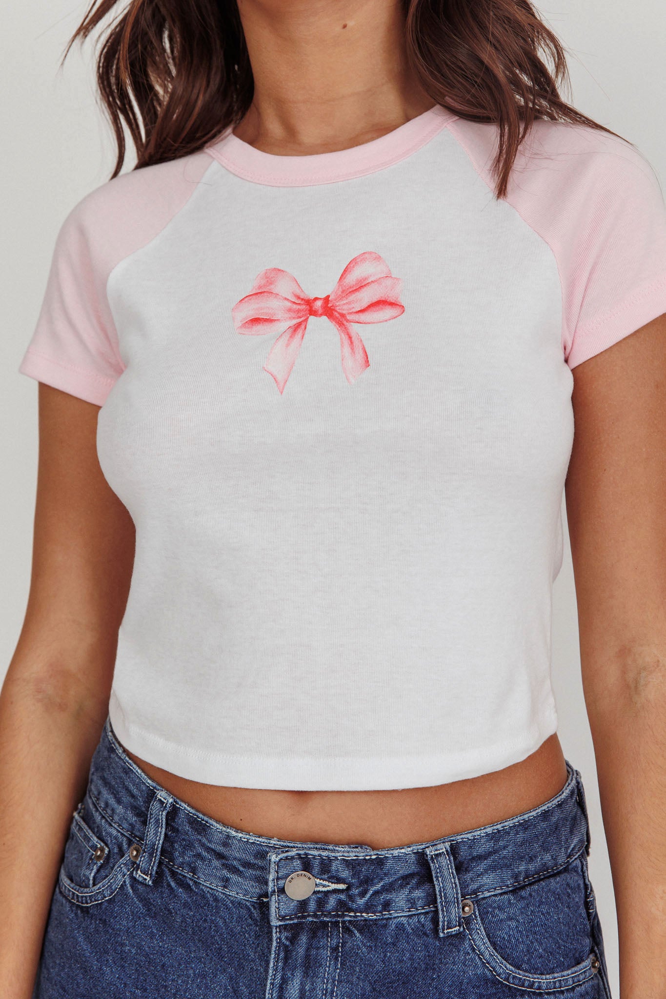 Melting Hearts Bow Raglan Tee White/Pink by Selfie Leslie