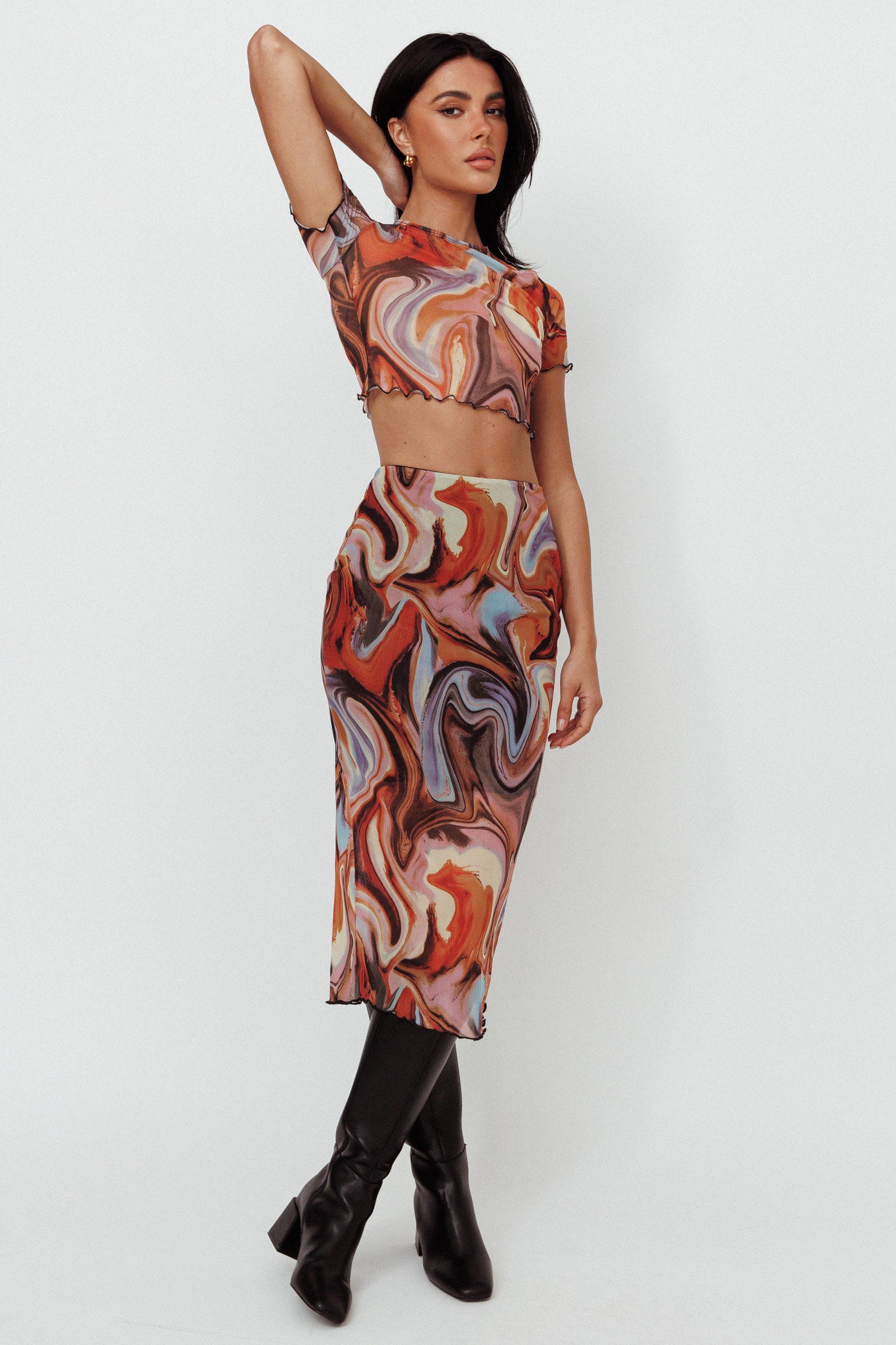 Northern Light Mesh Crop Top Brown Multi by Selfie Leslie