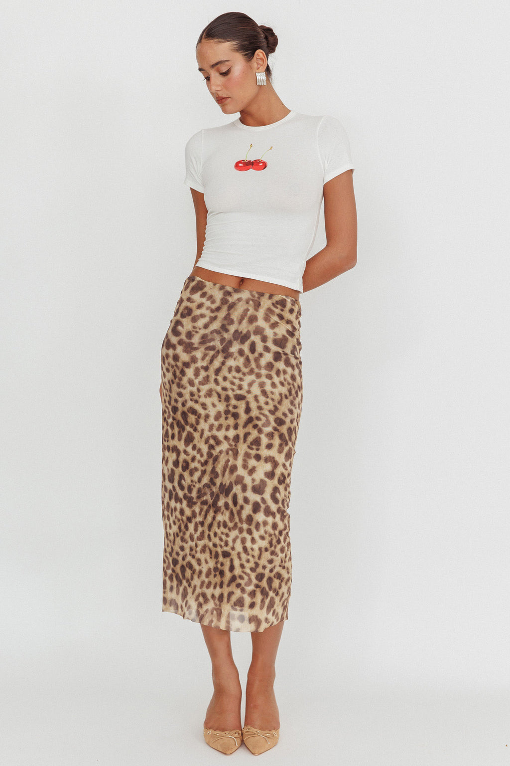 Lanna Cherry Print Baby Tee White by Selfie Leslie