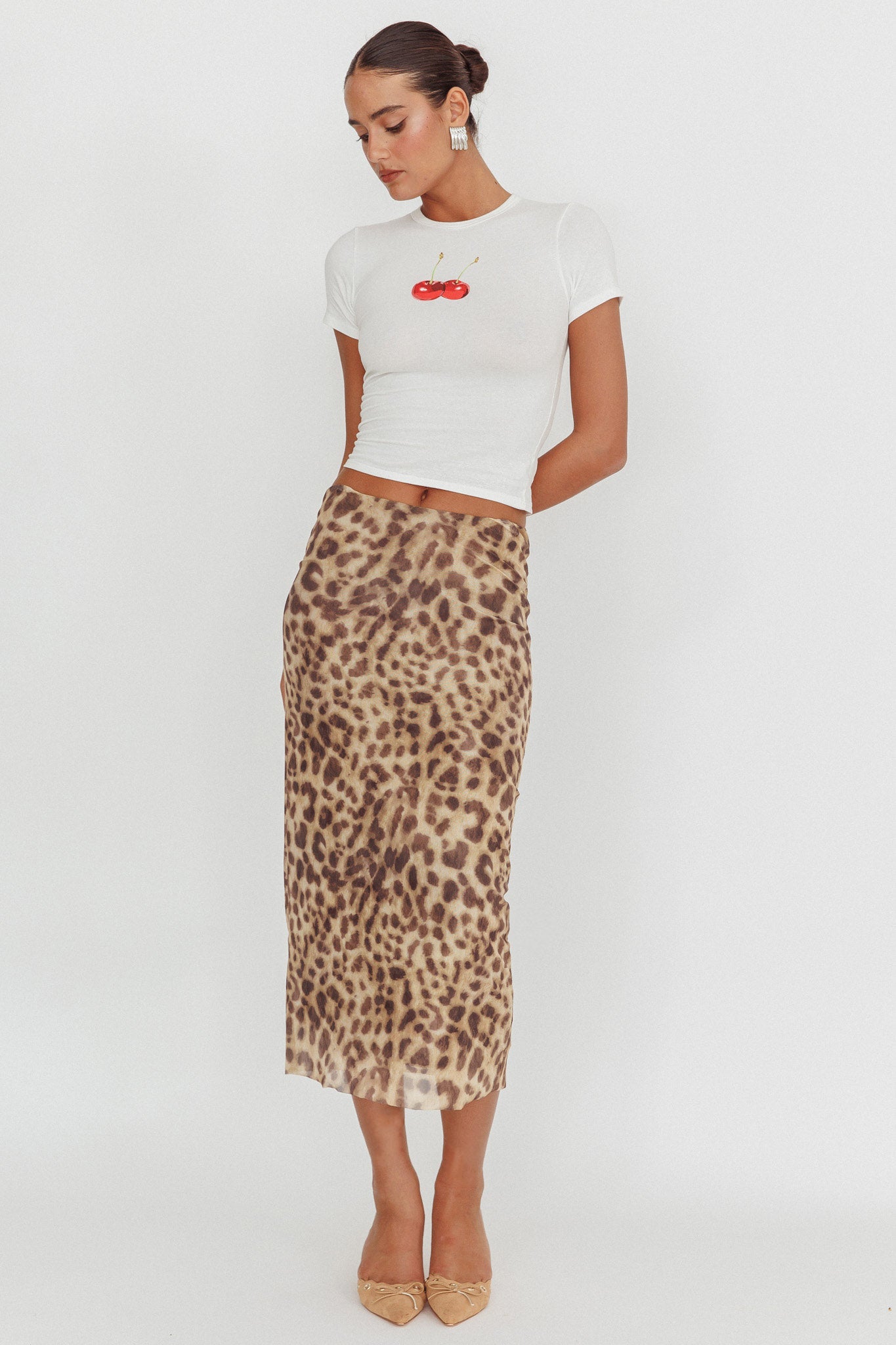 Lanna Cherry Print Baby Tee White by Selfie Leslie