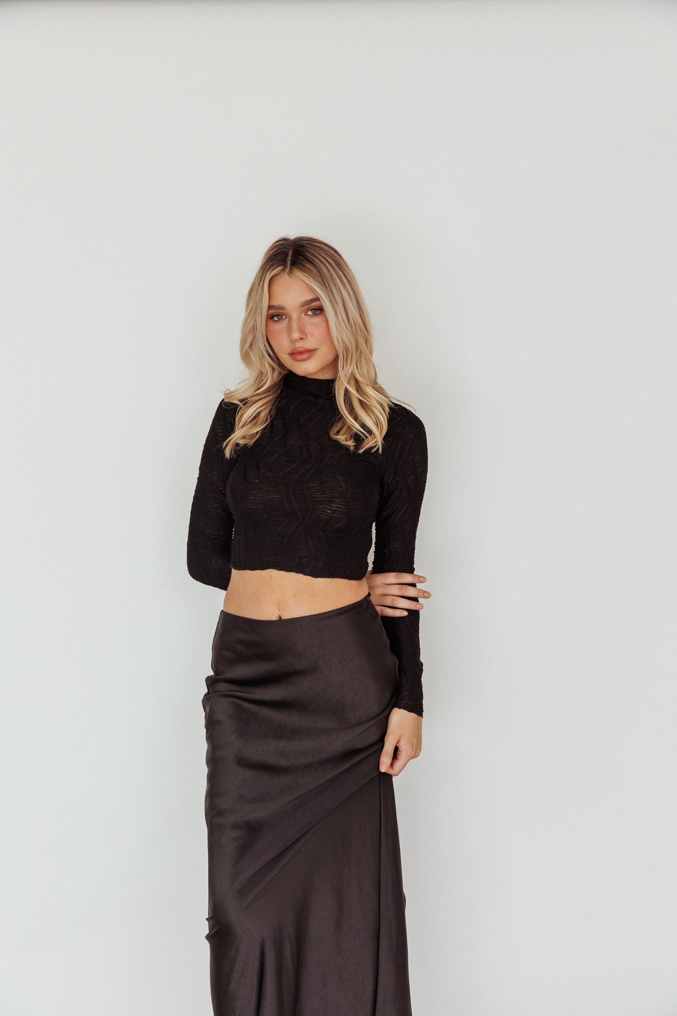 Plato High Neck Crop Top Black by Selfie Leslie
