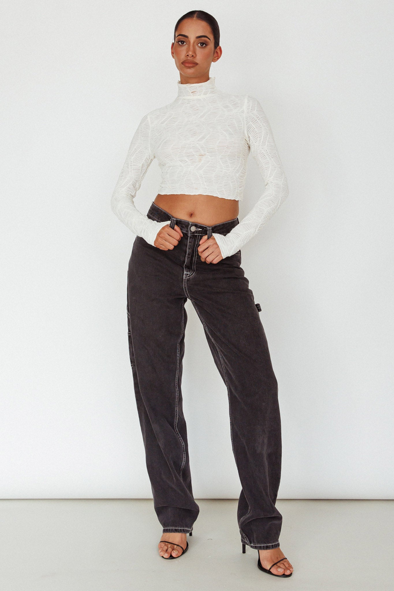 Plato High Neck Crop Top Off White by Selfie Leslie