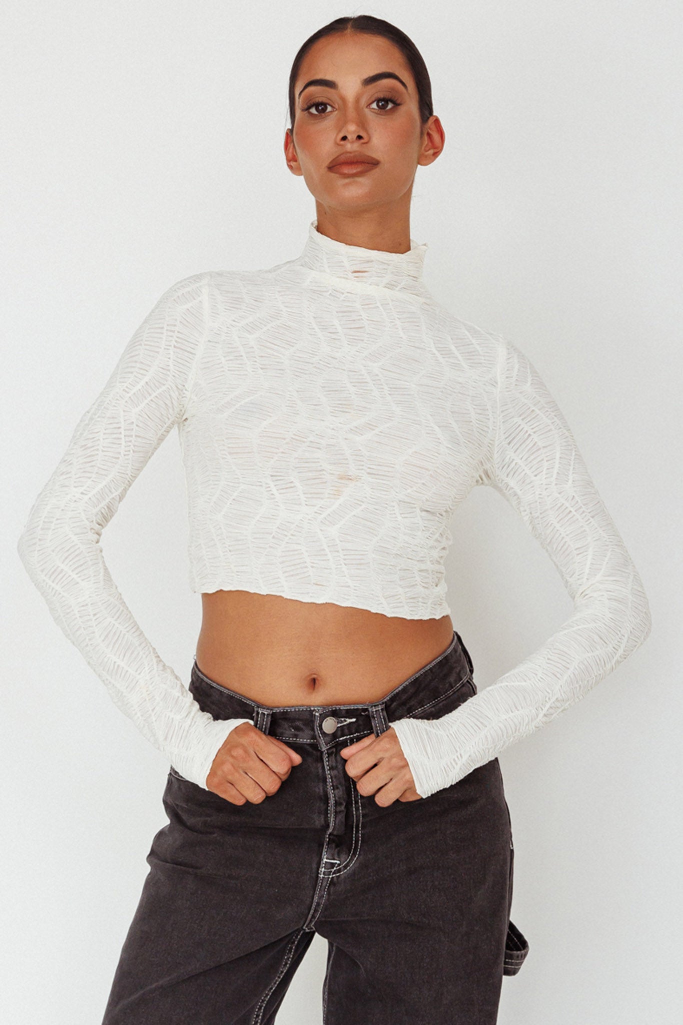 Plato High Neck Crop Top Off White by Selfie Leslie
