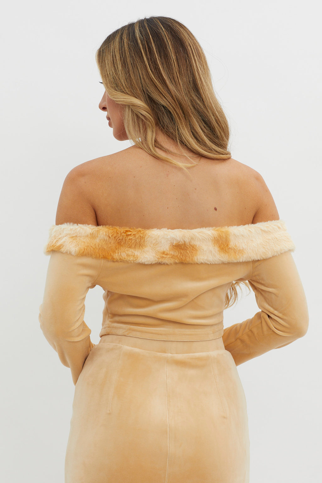 Nordic Lights Fur Trim Top Beige by Selfie Leslie