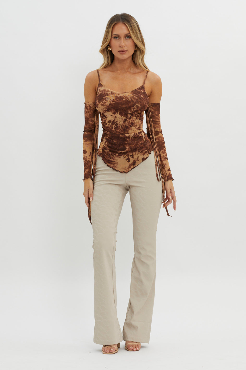 Elektra Off-Shoulder Mesh Top Brown by Selfie Leslie