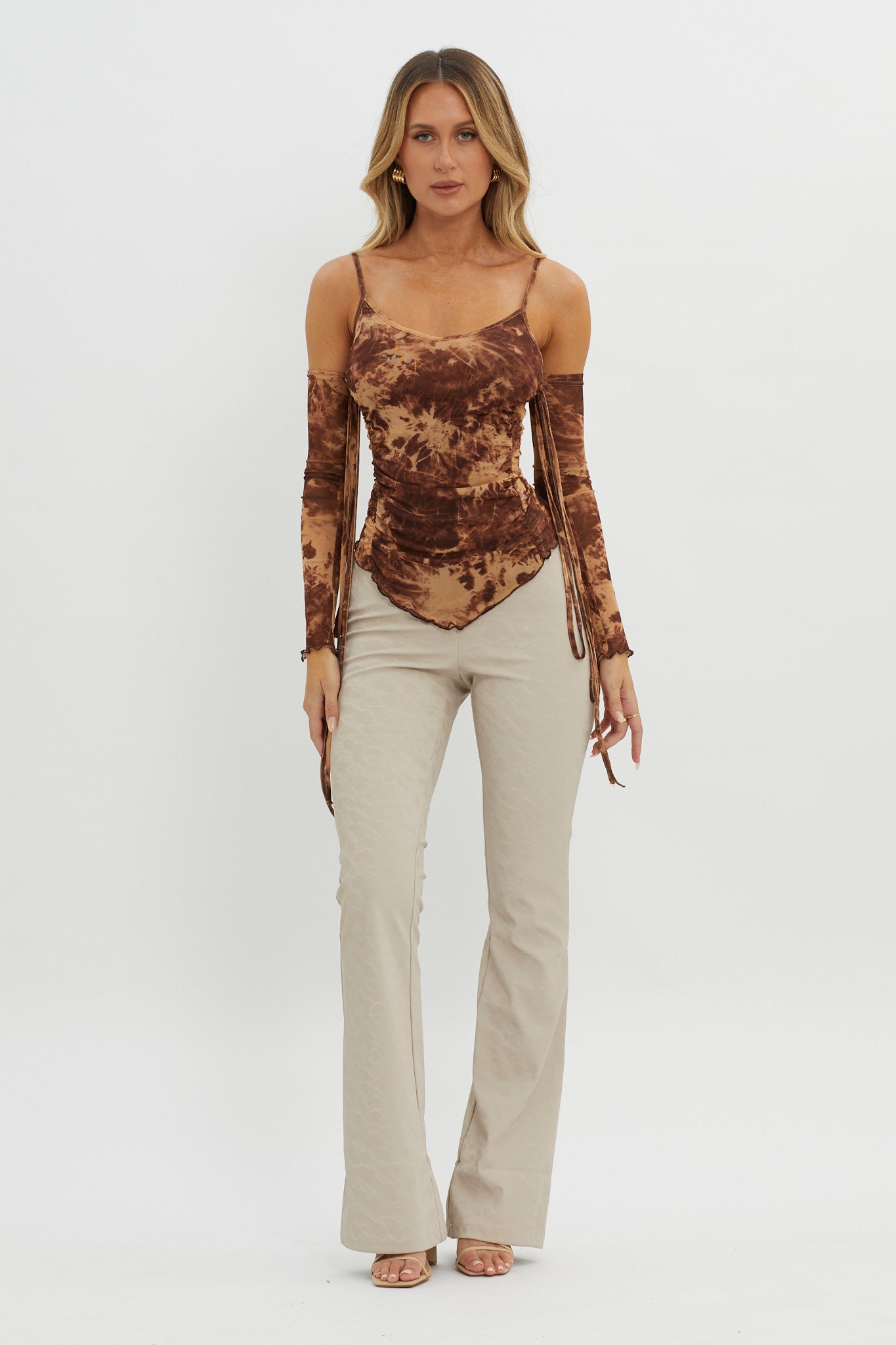 Elektra Off-Shoulder Mesh Top Brown by Selfie Leslie