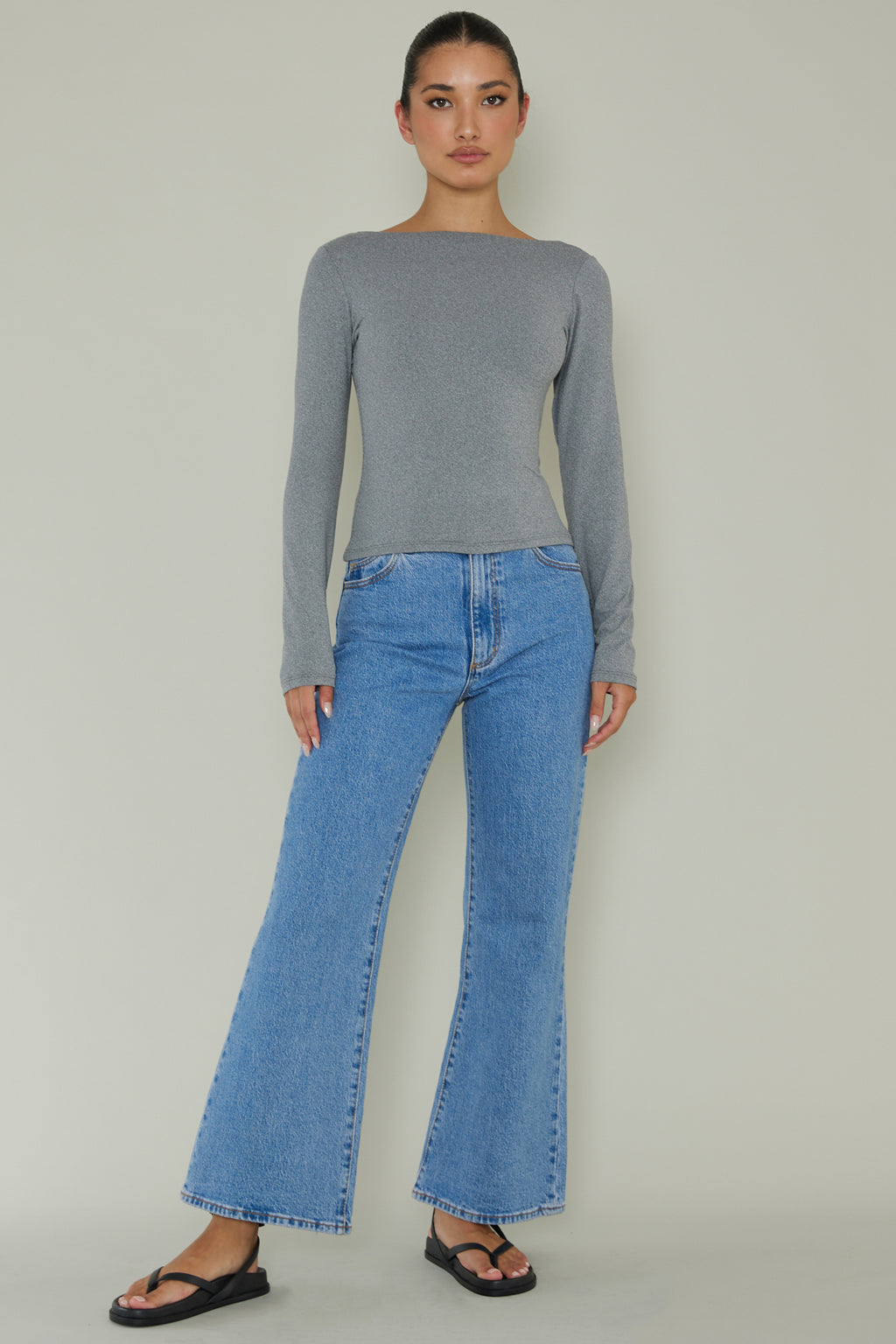 Cheers Boat Neck Long Sleeve Top Grey by Selfie Leslie