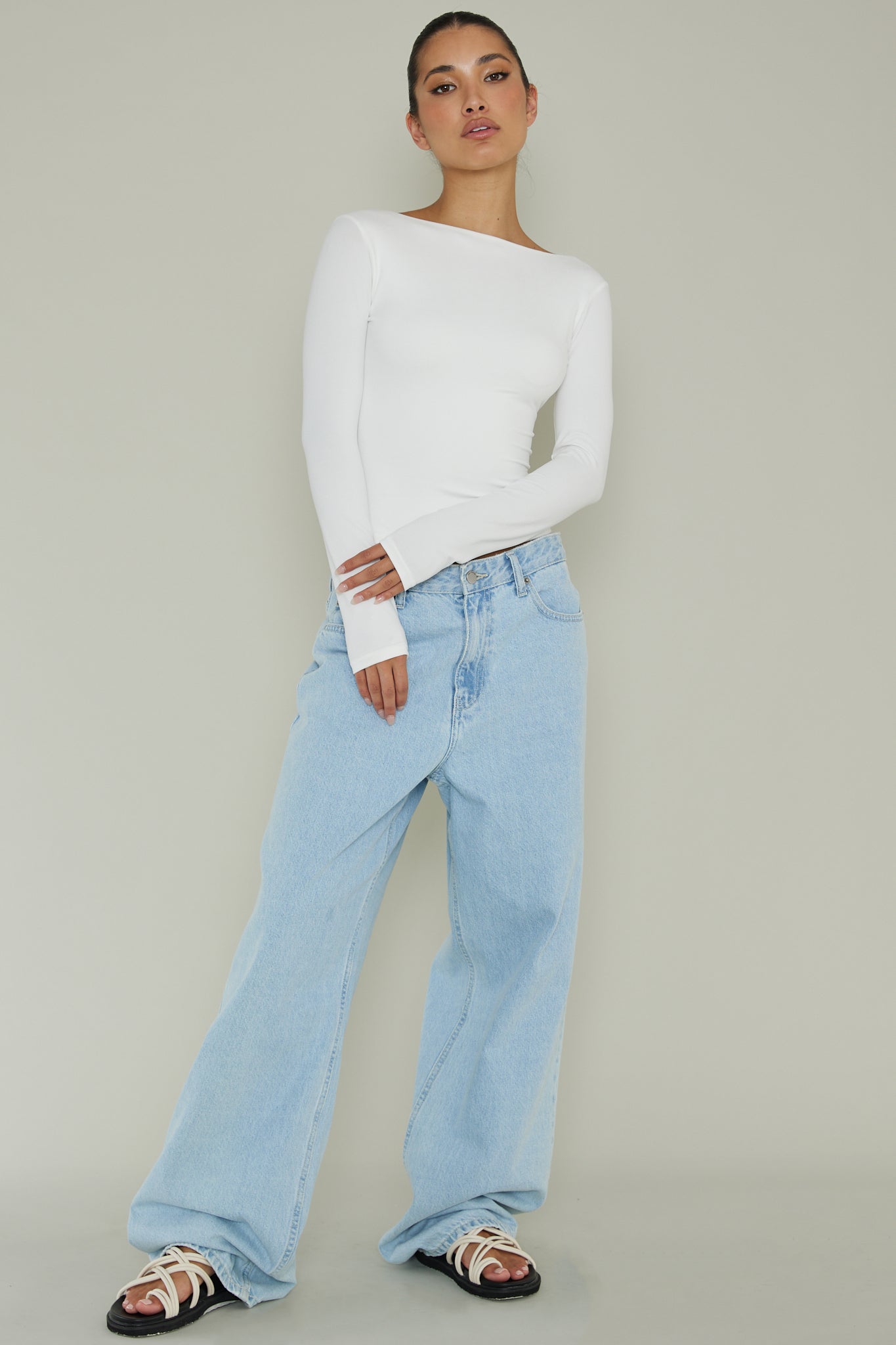 Cheers Boat Neck Long Sleeve Top Ivory by Selfie Leslie