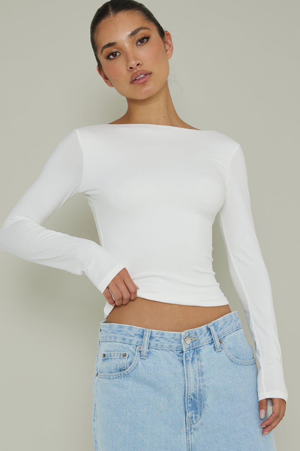 Cheers Boat Neck Long Sleeve Top Ivory by Selfie Leslie