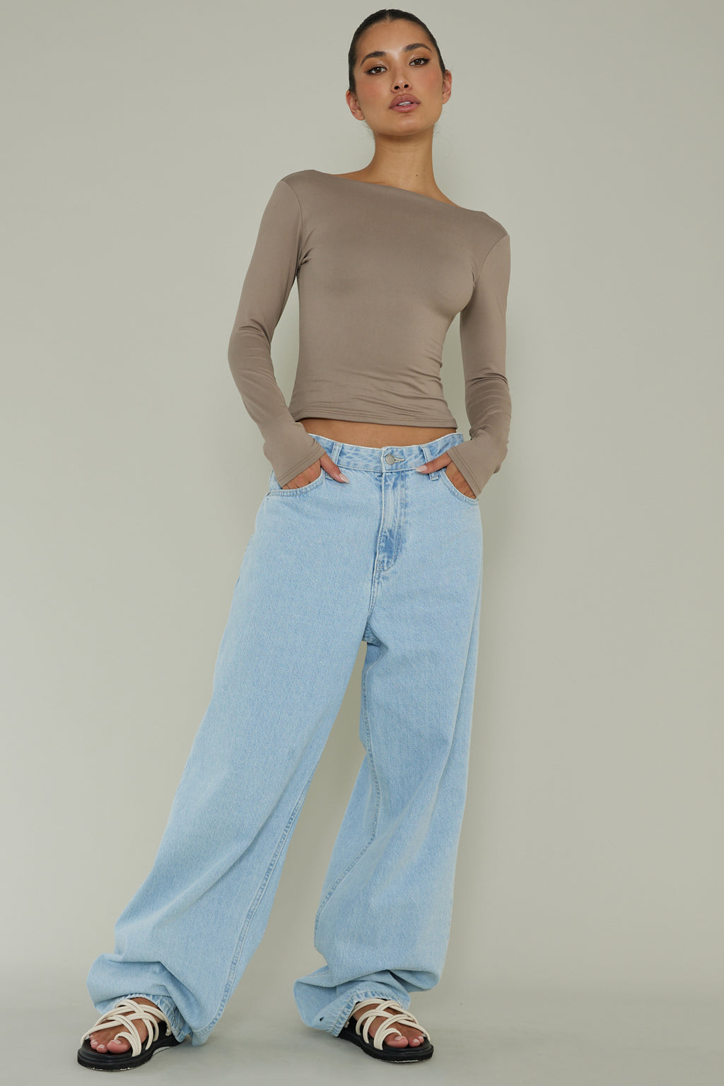 Cheers Boat Neck Long Sleeve Top Stone by Selfie Leslie