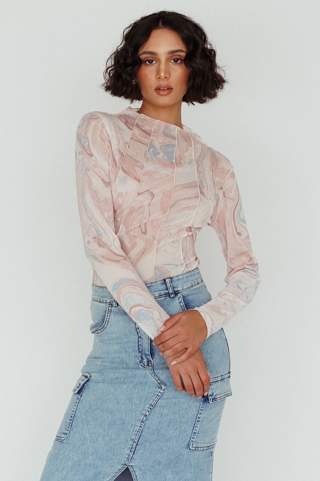 Madrid Long Sleeve Mesh Top Pink Multi by Selfie Leslie