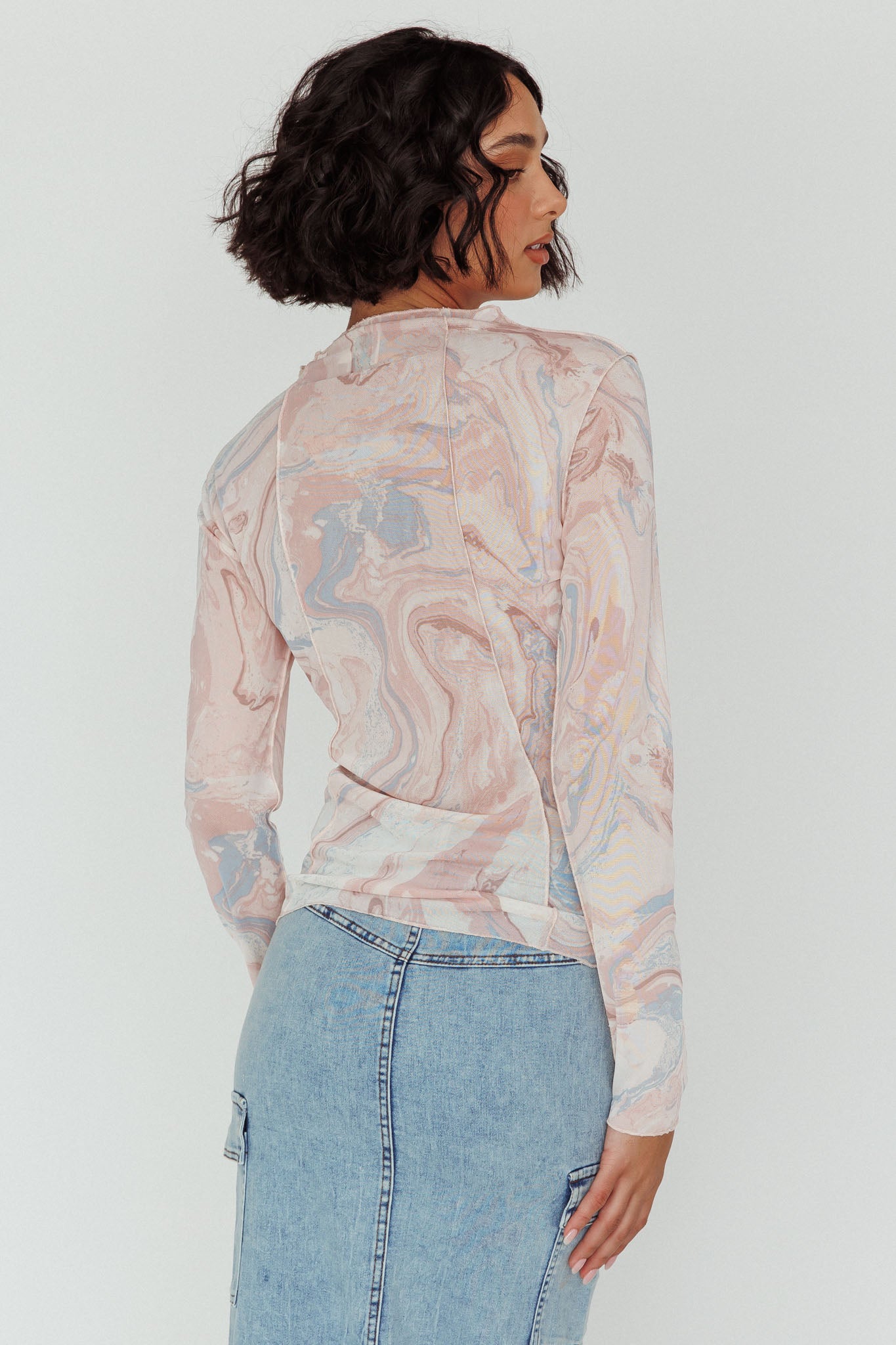 Madrid Long Sleeve Mesh Top Pink Multi by Selfie Leslie