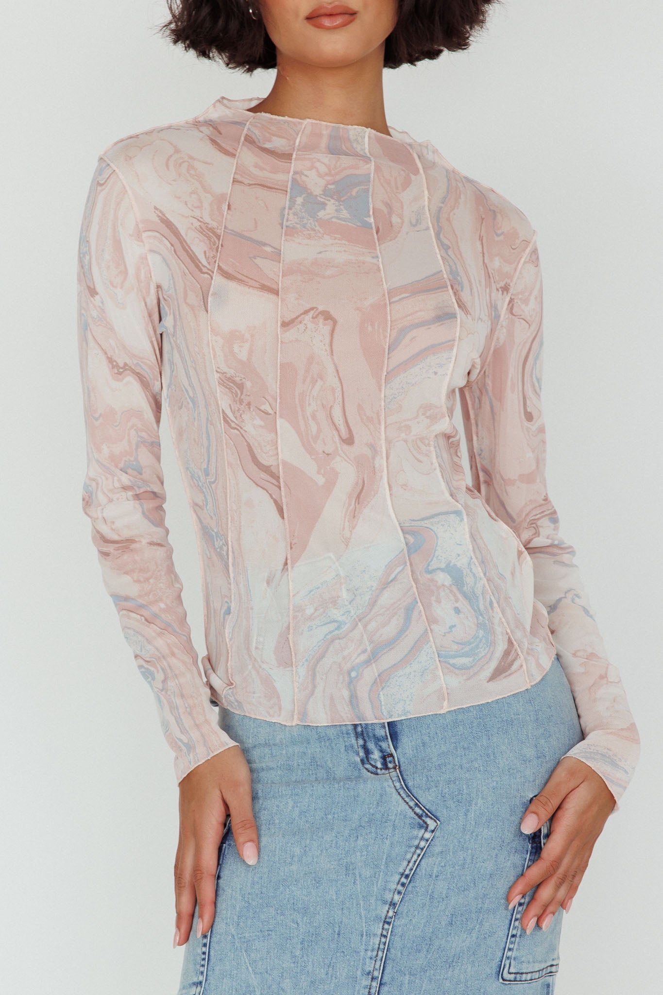 Madrid Long Sleeve Mesh Top Pink Multi by Selfie Leslie