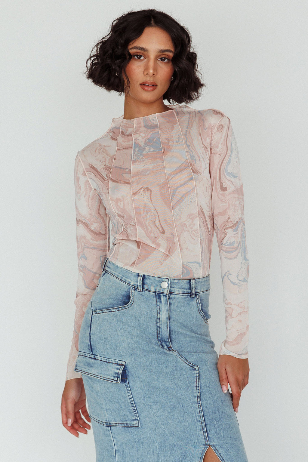 Madrid Long Sleeve Mesh Top Pink Multi by Selfie Leslie