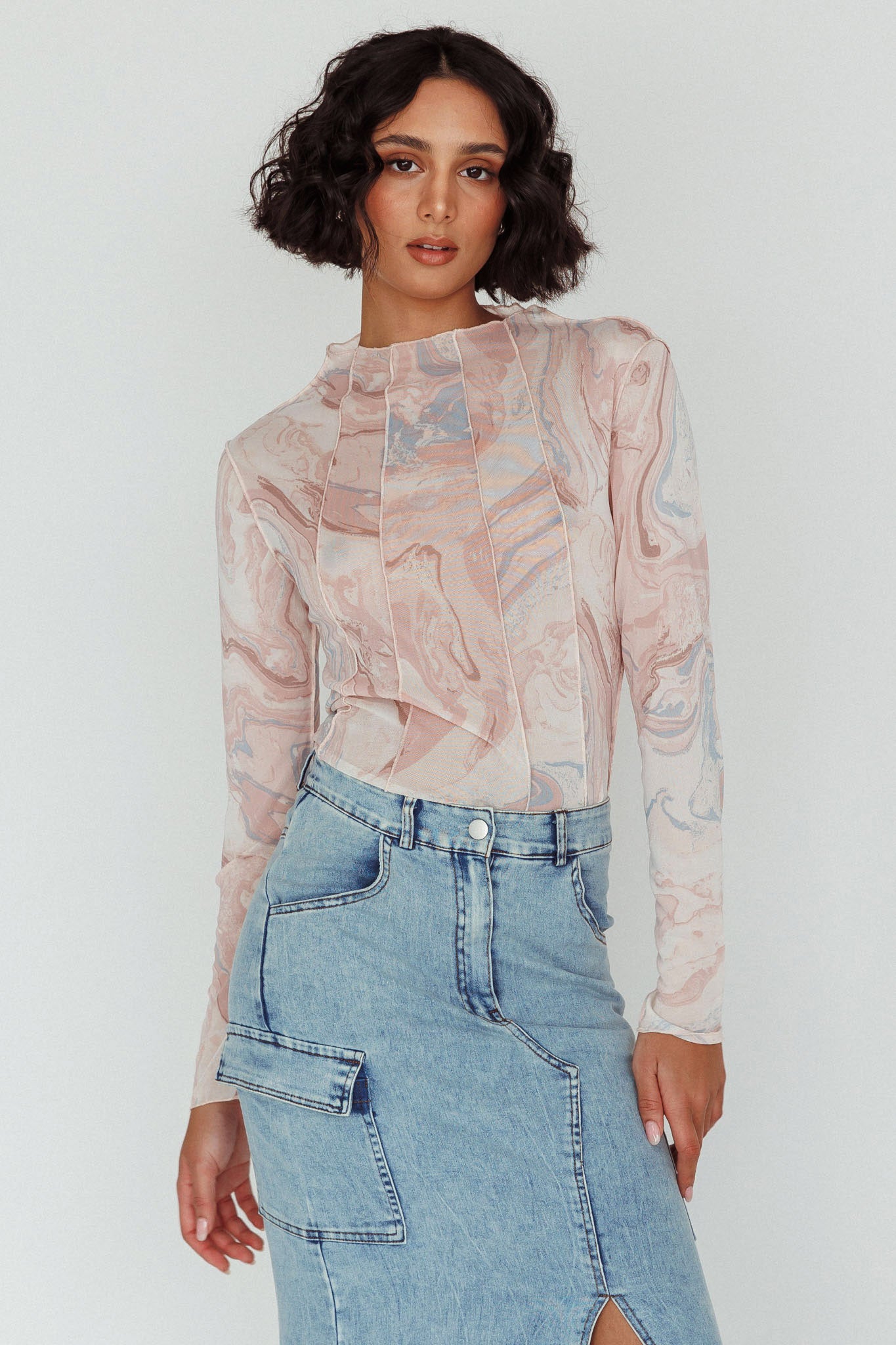 Madrid Long Sleeve Mesh Top Pink Multi by Selfie Leslie