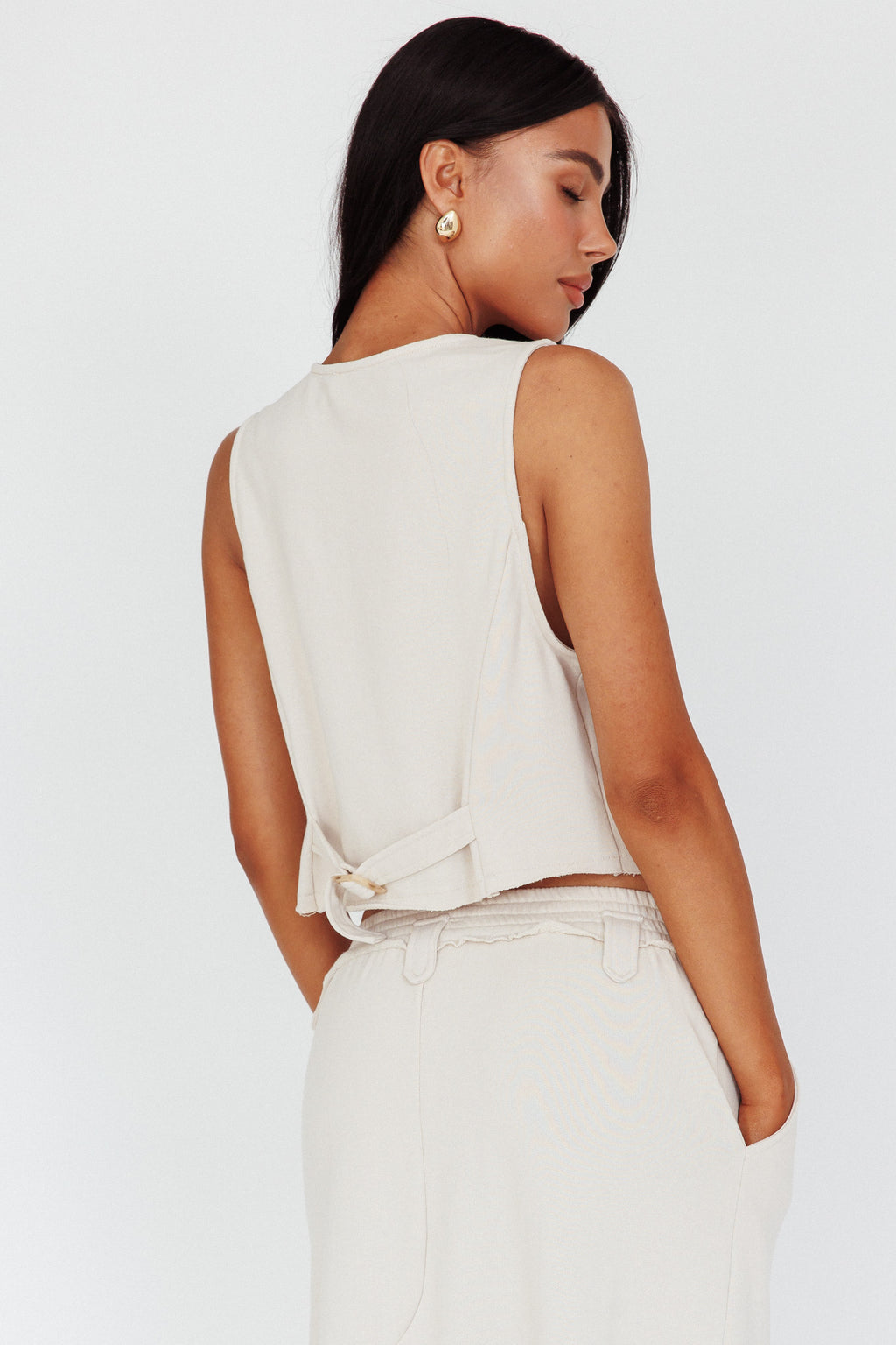 Jaina Button Front Vest Top Seashell by Selfie Leslie