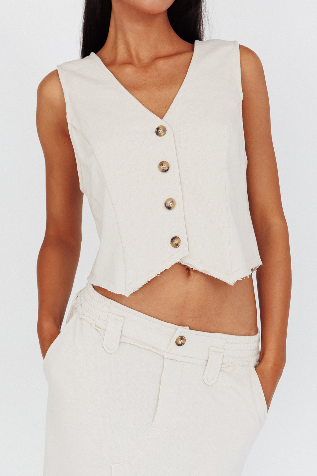 Jaina Button Front Vest Top Seashell by Selfie Leslie