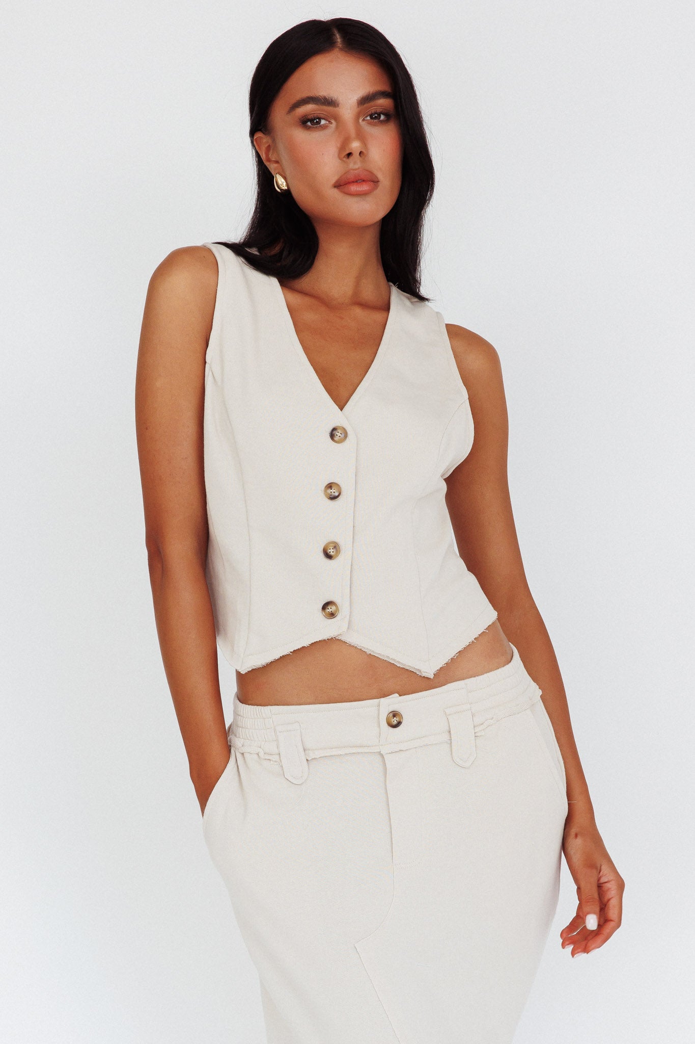 Jaina Button Front Vest Top Seashell by Selfie Leslie