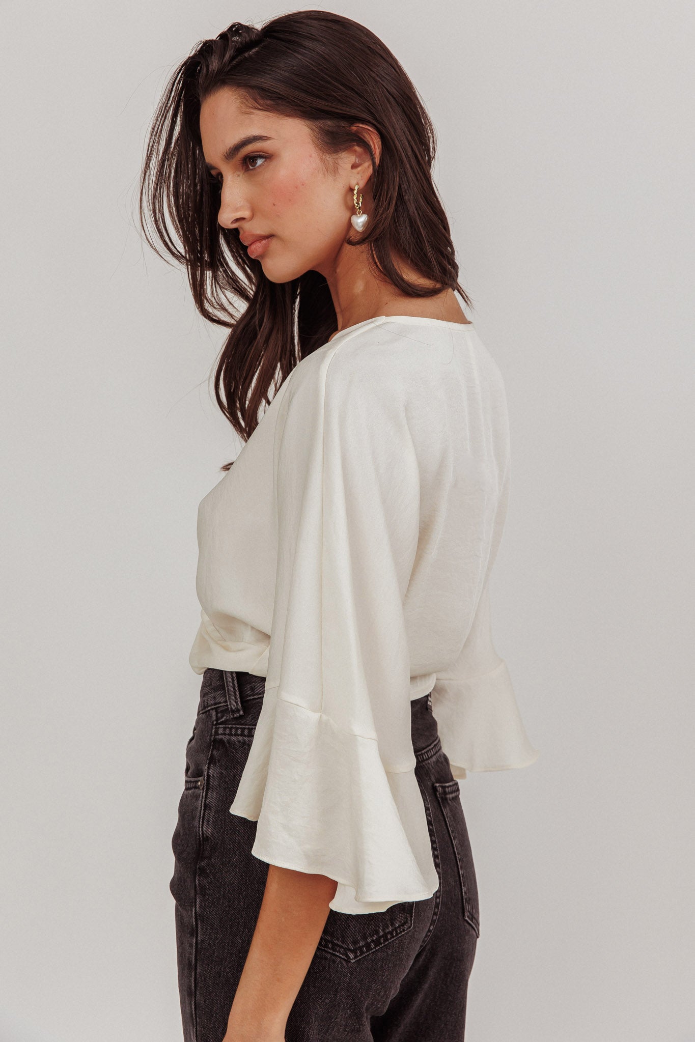 Rejoice Flounce Sleeve Knot Top Ivory by Selfie Leslie
