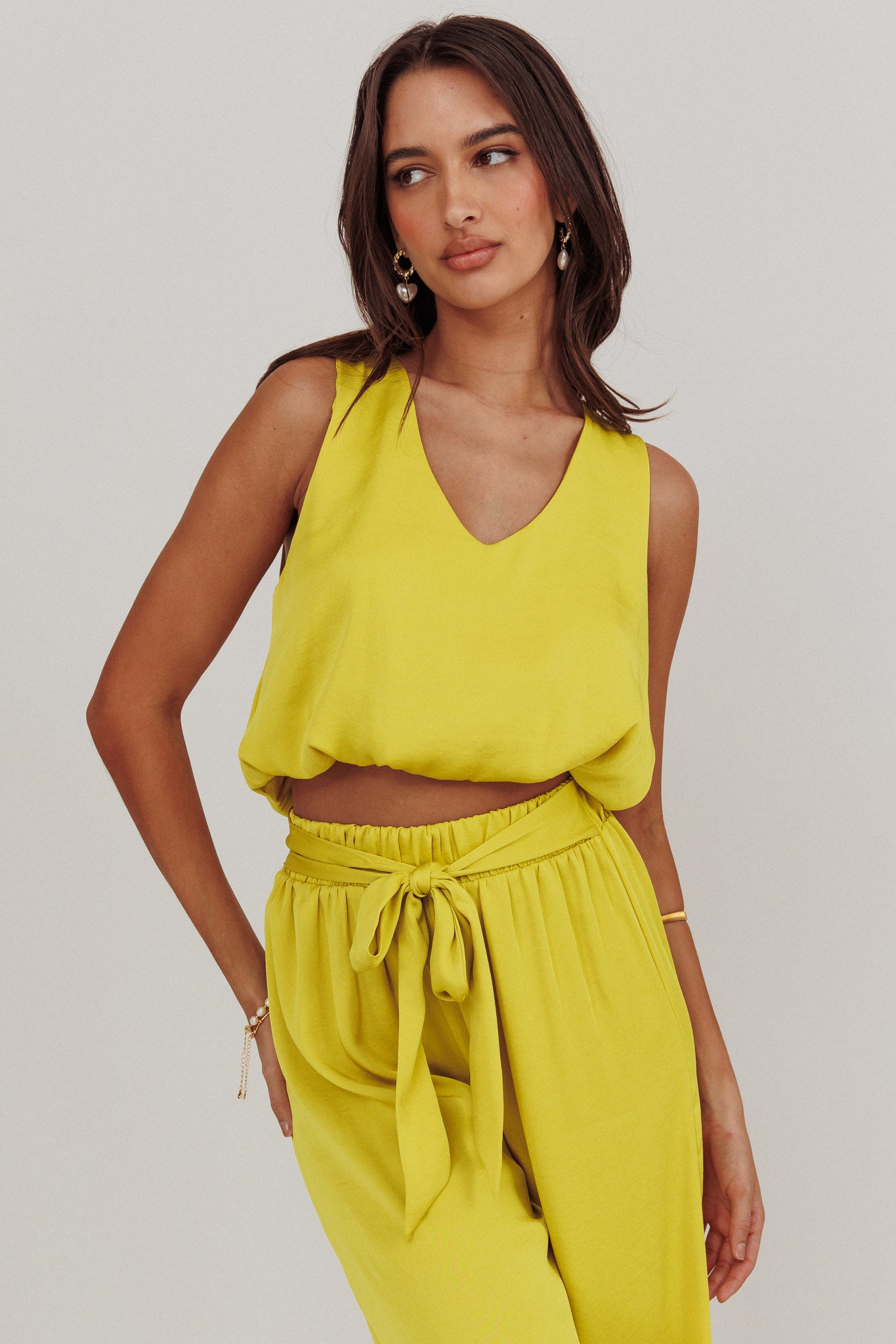 Mariposa Sleeveless Bubble Hem Top Chartreuse by Selfie Leslie
