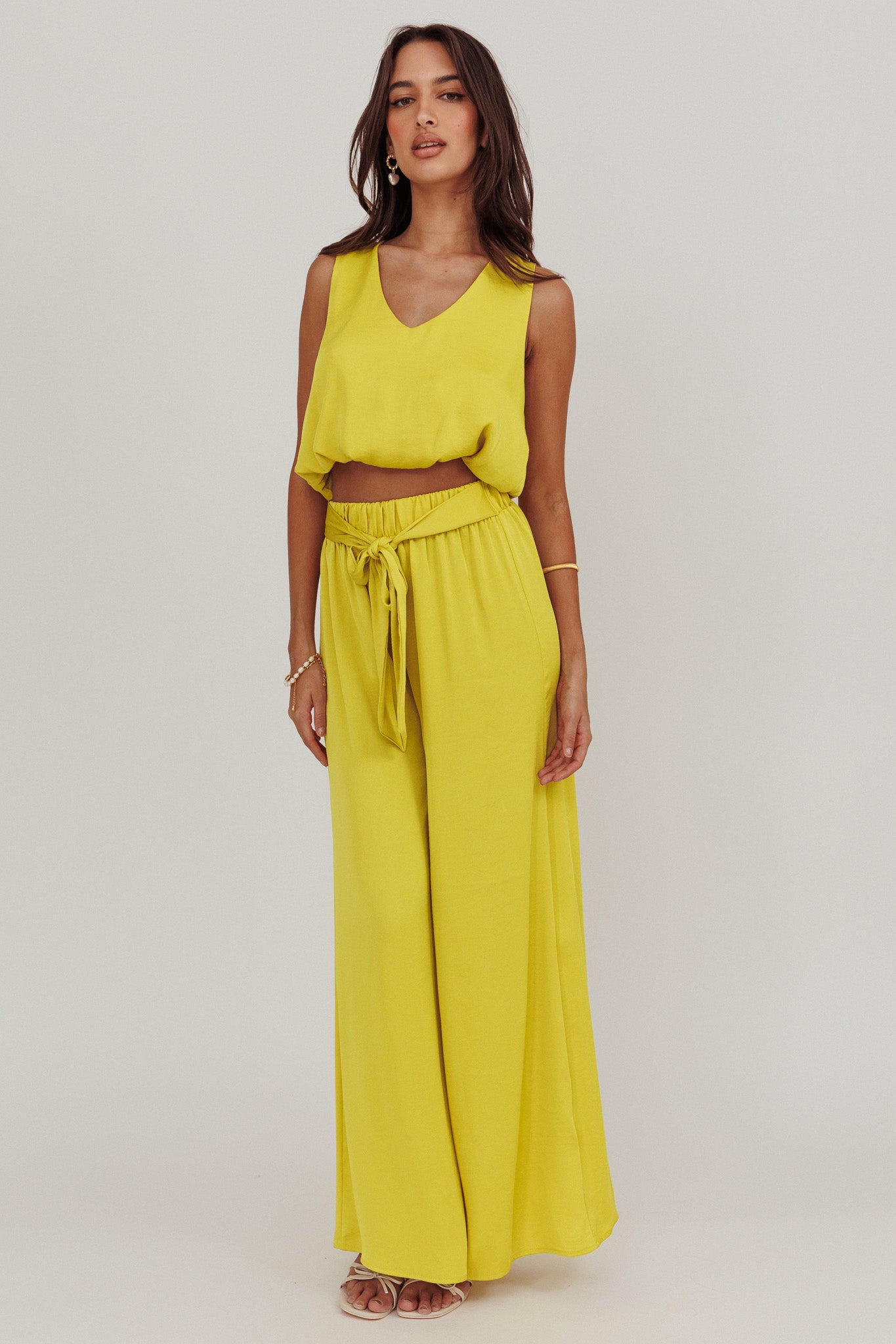 Mariposa Sleeveless Bubble Hem Top Chartreuse by Selfie Leslie