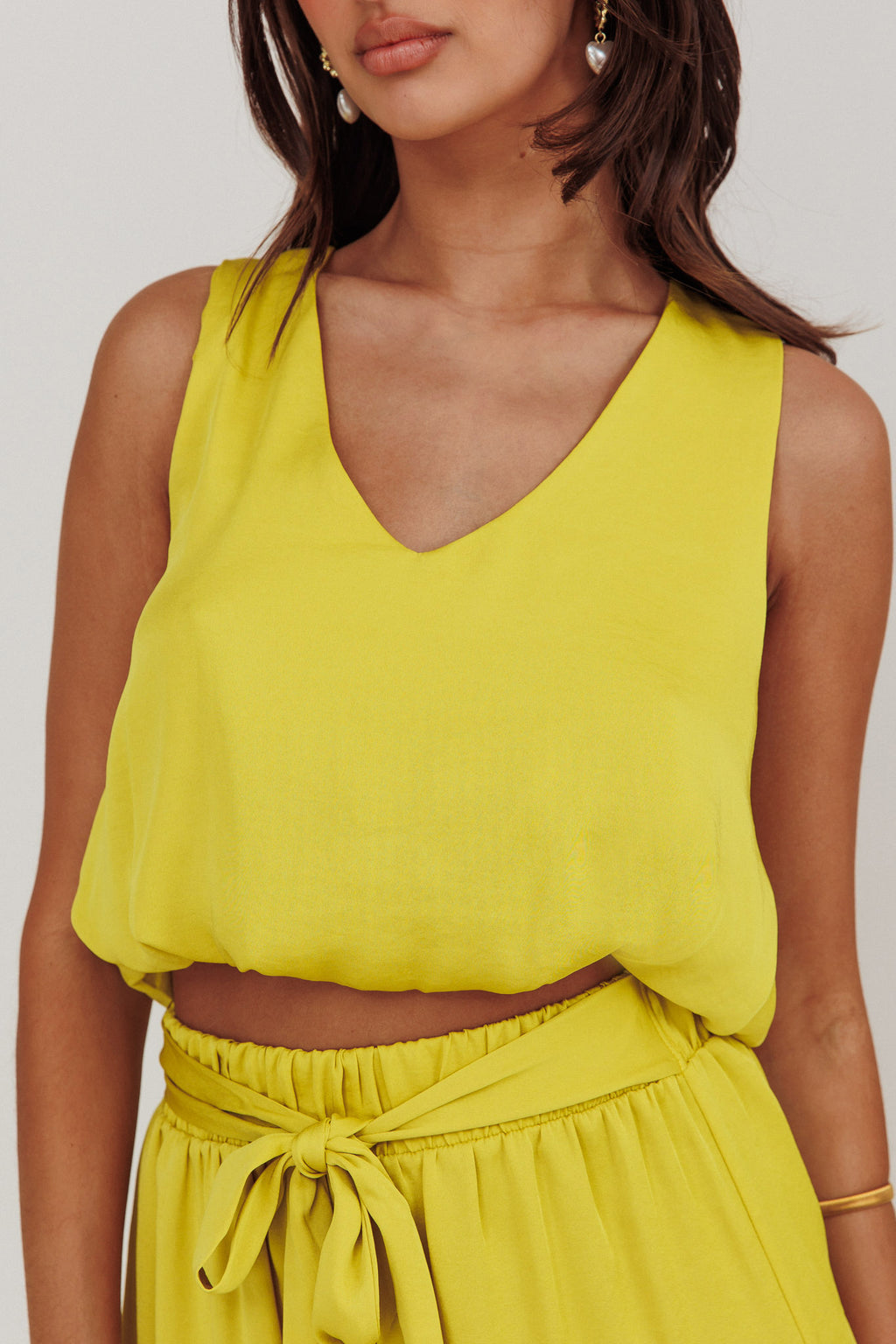 Mariposa Sleeveless Bubble Hem Top Chartreuse by Selfie Leslie