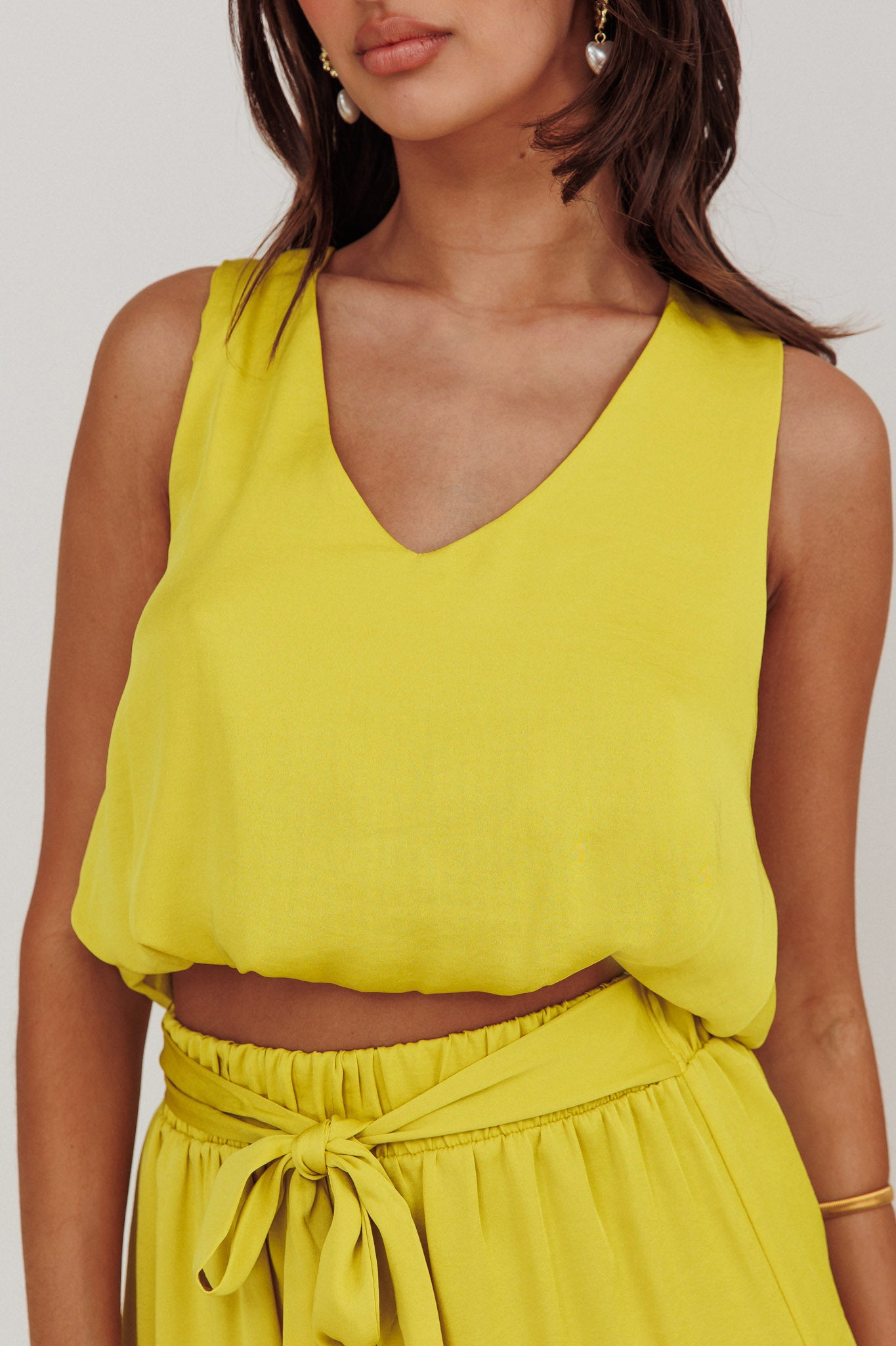 Mariposa Sleeveless Bubble Hem Top Chartreuse by Selfie Leslie