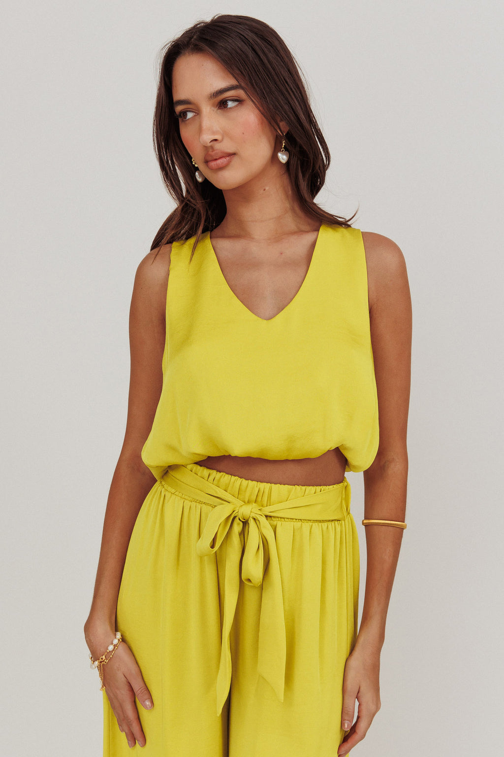 Mariposa Sleeveless Bubble Hem Top Chartreuse by Selfie Leslie