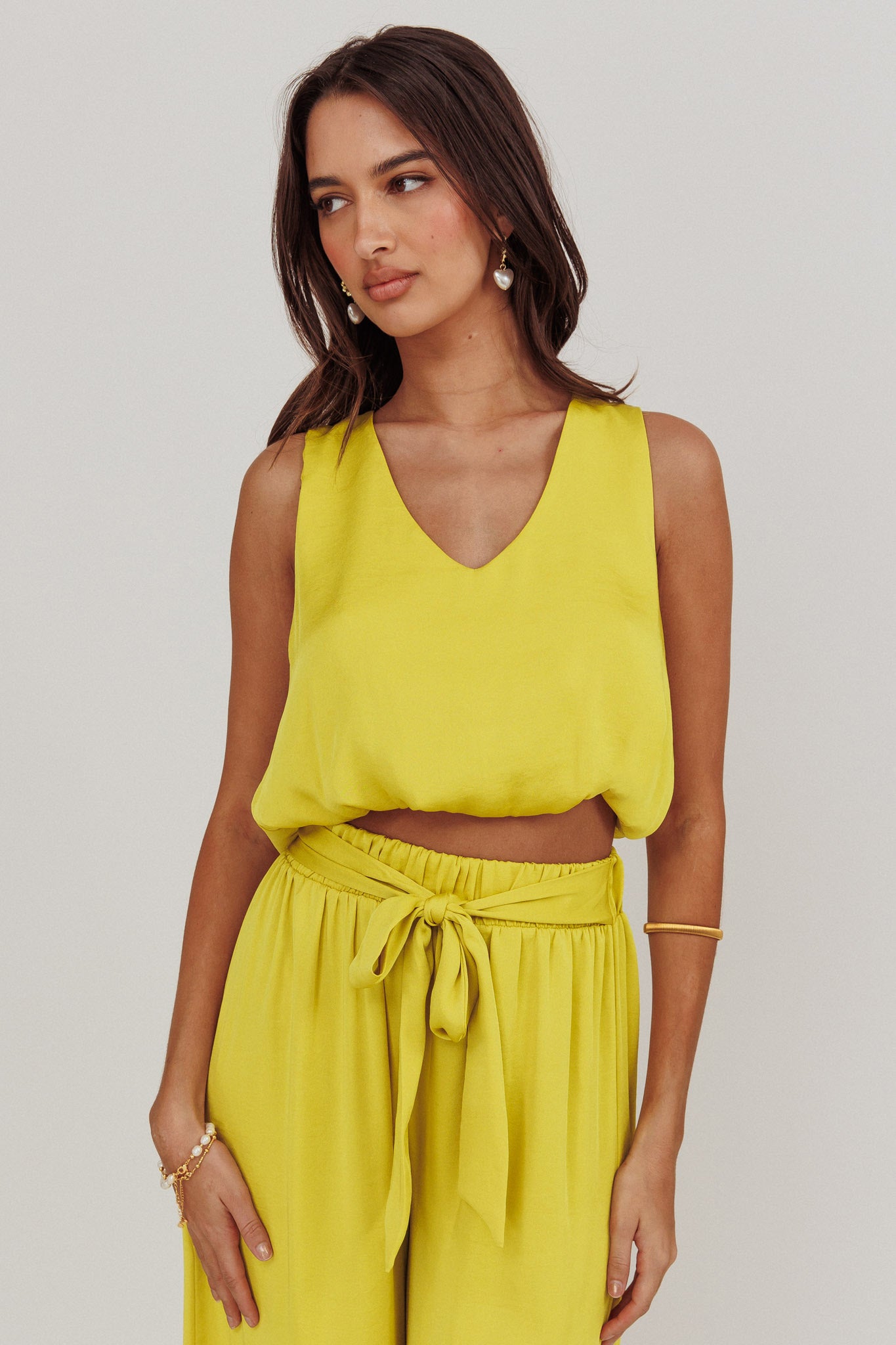 Mariposa Sleeveless Bubble Hem Top Chartreuse by Selfie Leslie