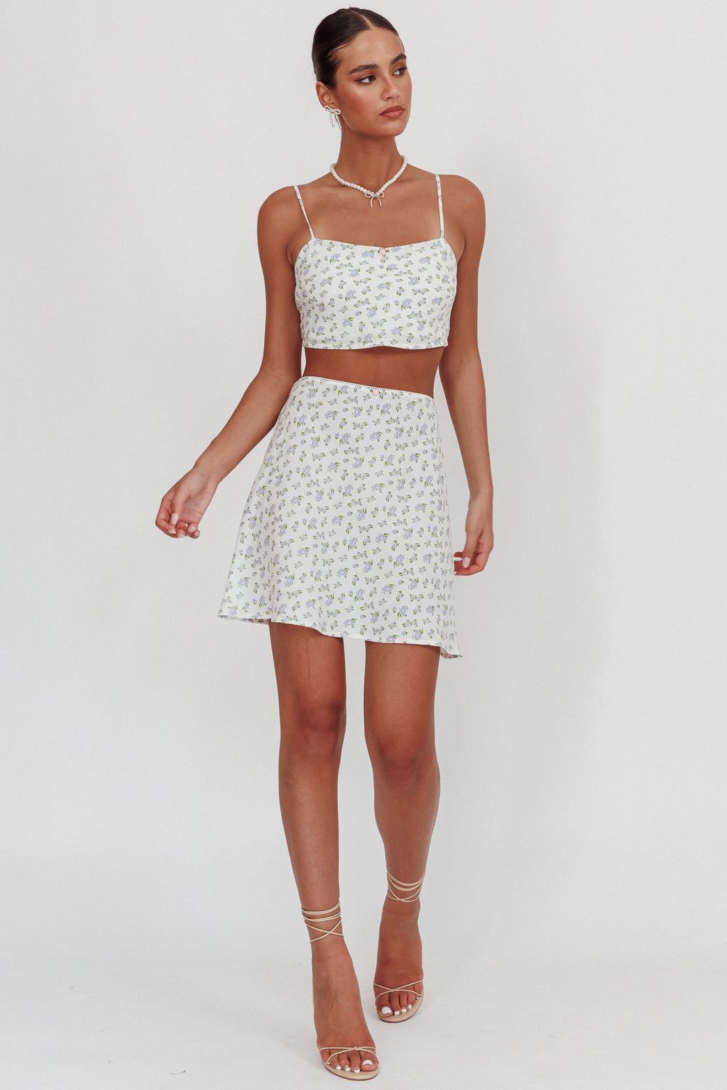 Miss Cupid Floral Mini Skirt Ivory/Blue by Selfie Leslie