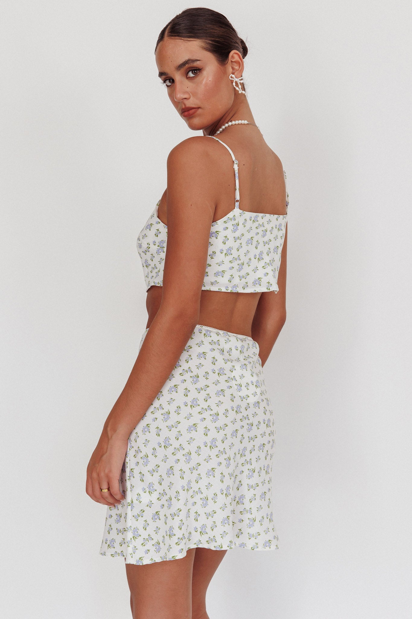 Miss Cupid Floral Mini Skirt Ivory/Blue by Selfie Leslie