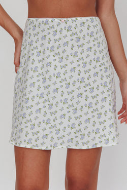 Shop Miss Cupid Floral Mini Skirt Ivory/Blue