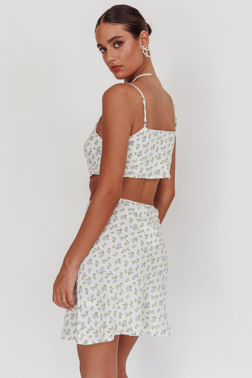 Miss Cupid Cami Crop Top Floral Ivory/Blue by Selfie Leslie