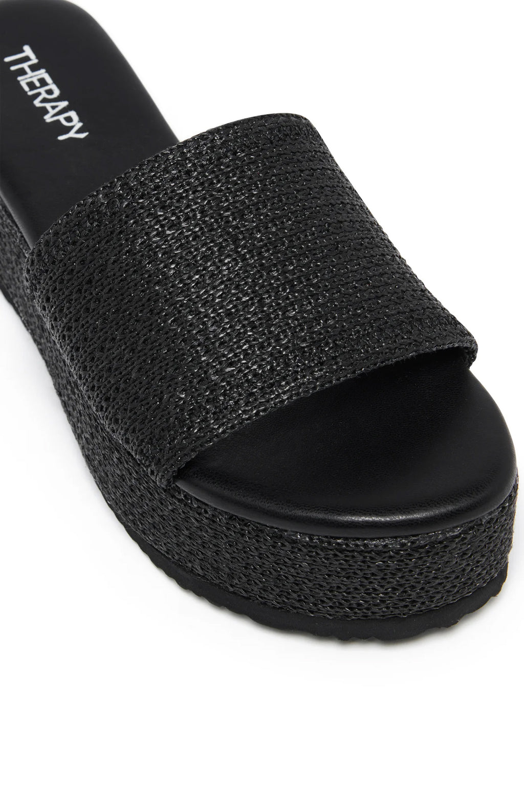 THERAPY Avery Flatform Sandal Raffia Black by Selfie Leslie