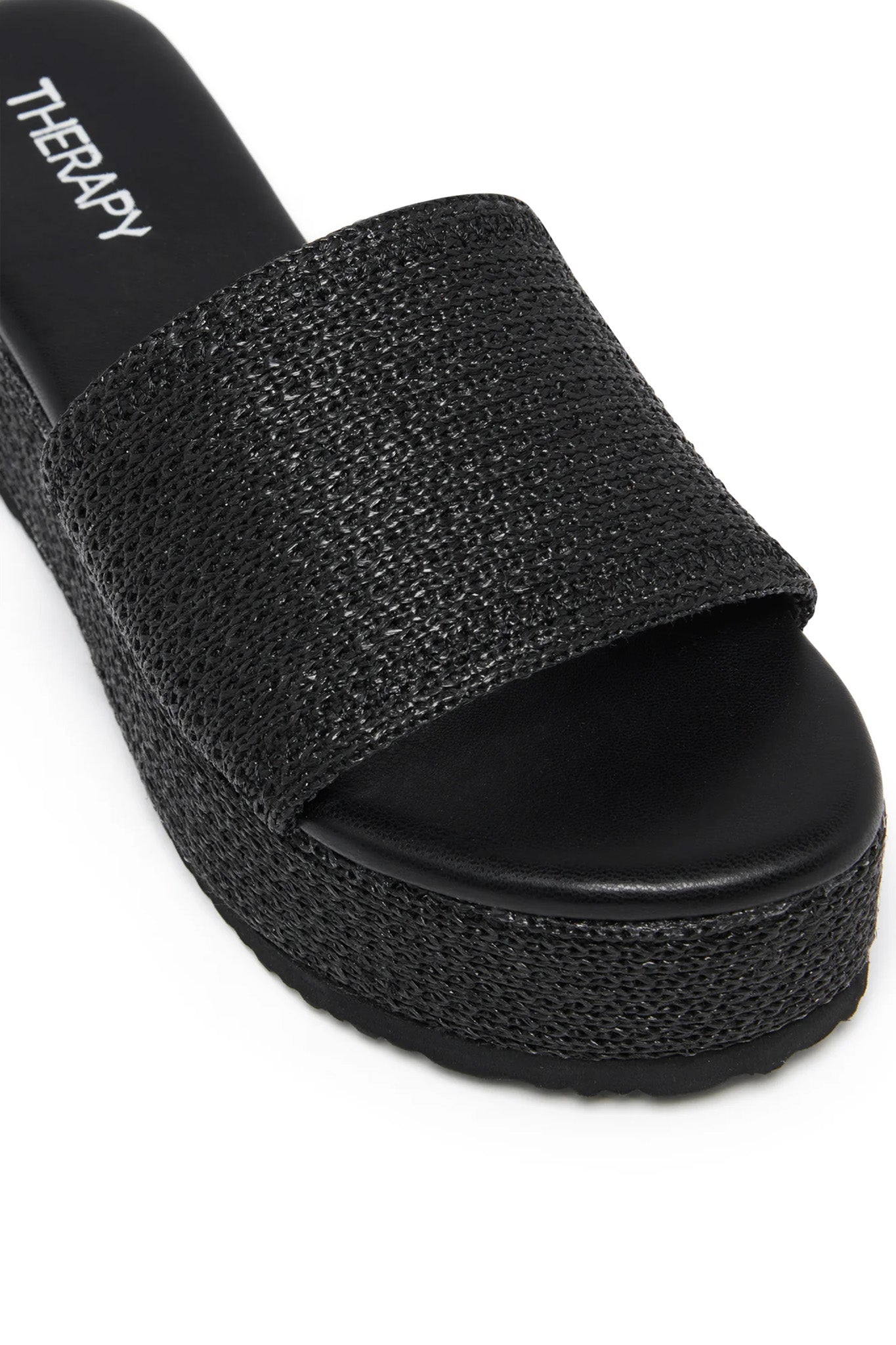 THERAPY Avery Flatform Sandal Raffia Black by Selfie Leslie