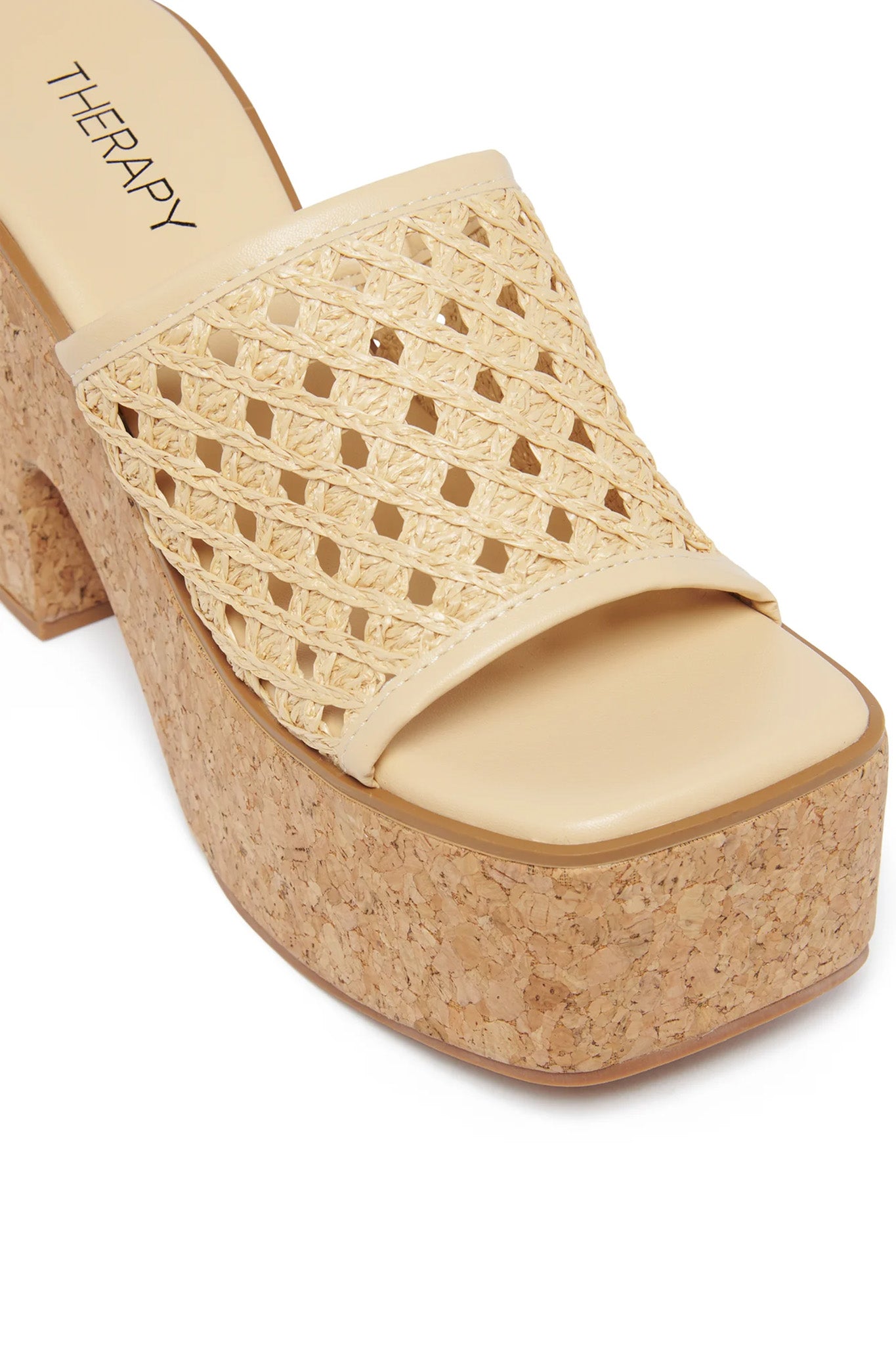 THERAPY Delirium Platform Heel Raffia Caramel by Selfie Leslie