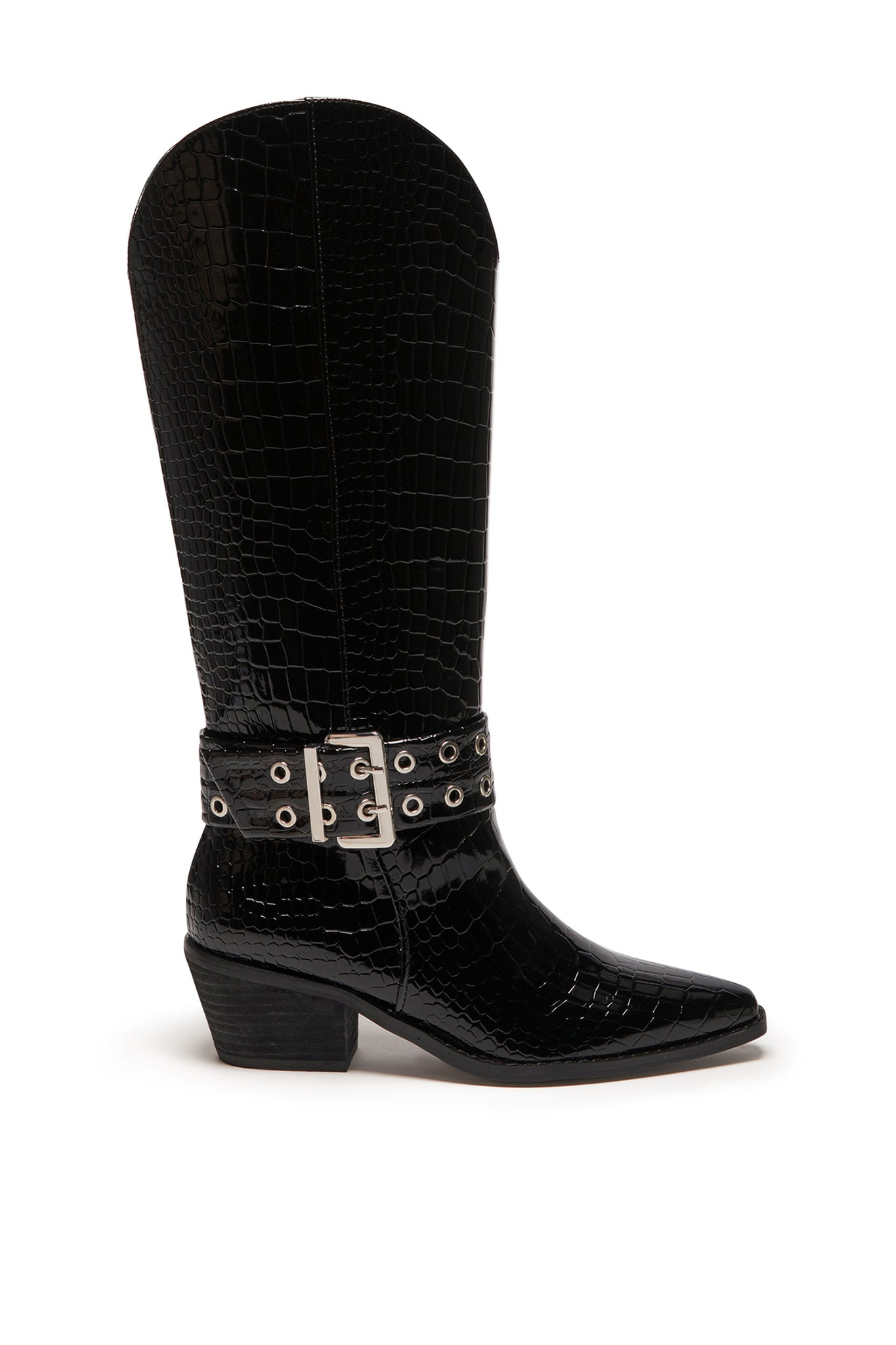 THERAPY Maiden Cowboy Boot Black Patent Croc by Selfie Leslie