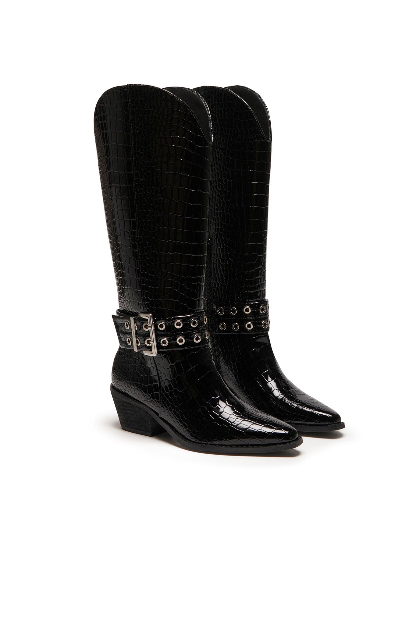THERAPY Maiden Cowboy Boot Black Patent Croc by Selfie Leslie