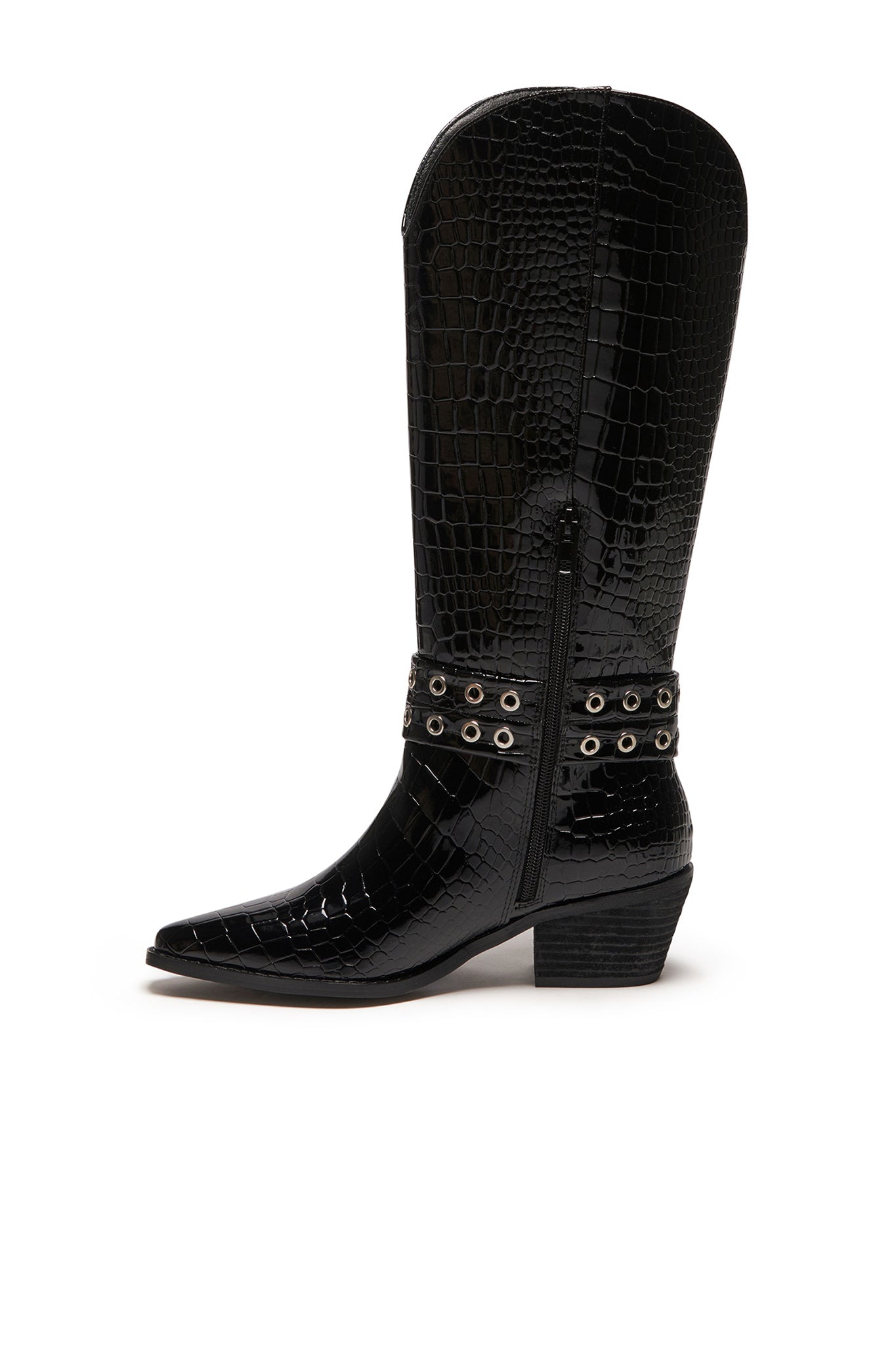 THERAPY Maiden Cowboy Boot Black Patent Croc by Selfie Leslie