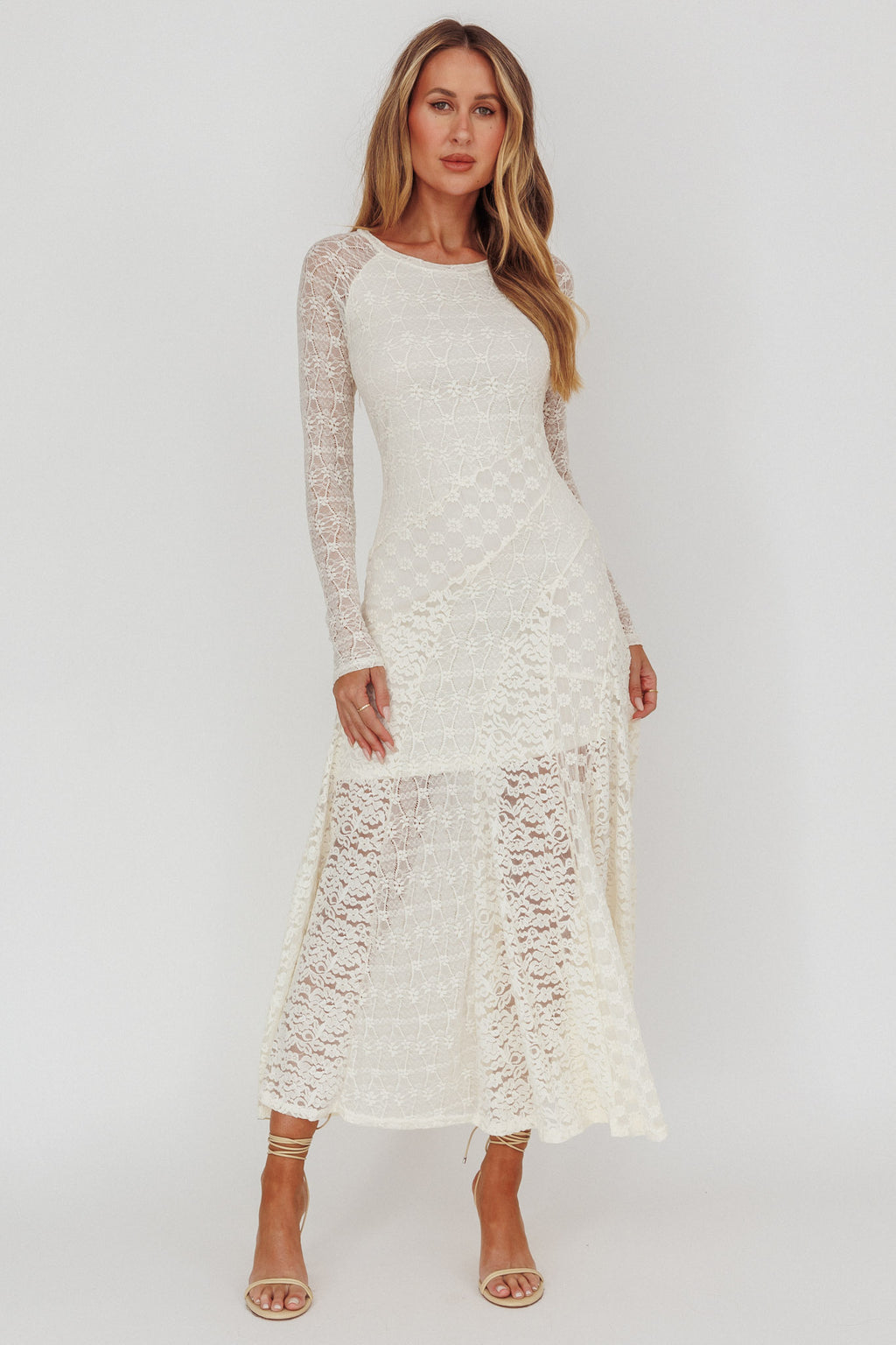 Tarly Long Sleeve Lace Maxi Dress Cream by Selfie Leslie