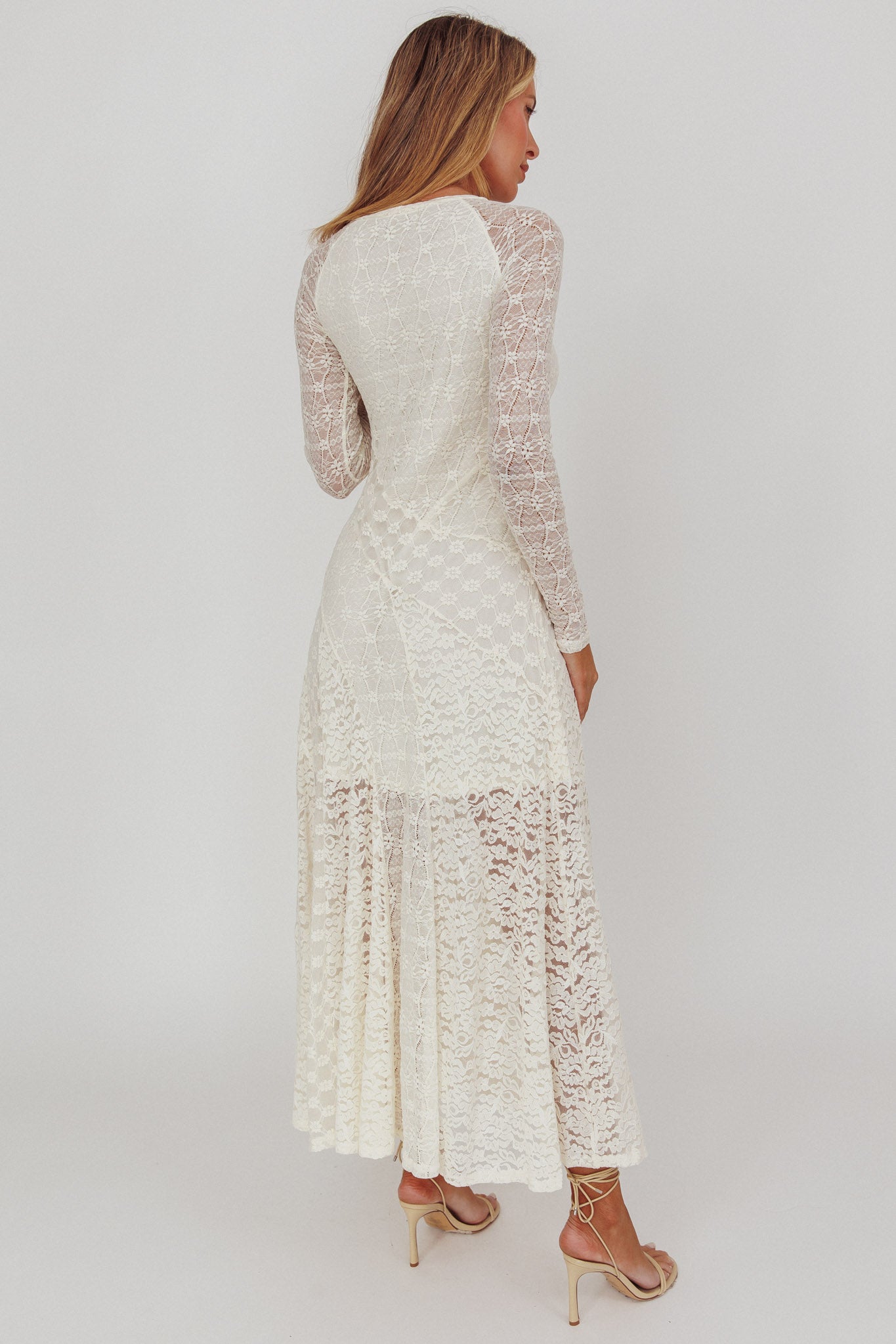 Tarly Long Sleeve Lace Maxi Dress Cream by Selfie Leslie