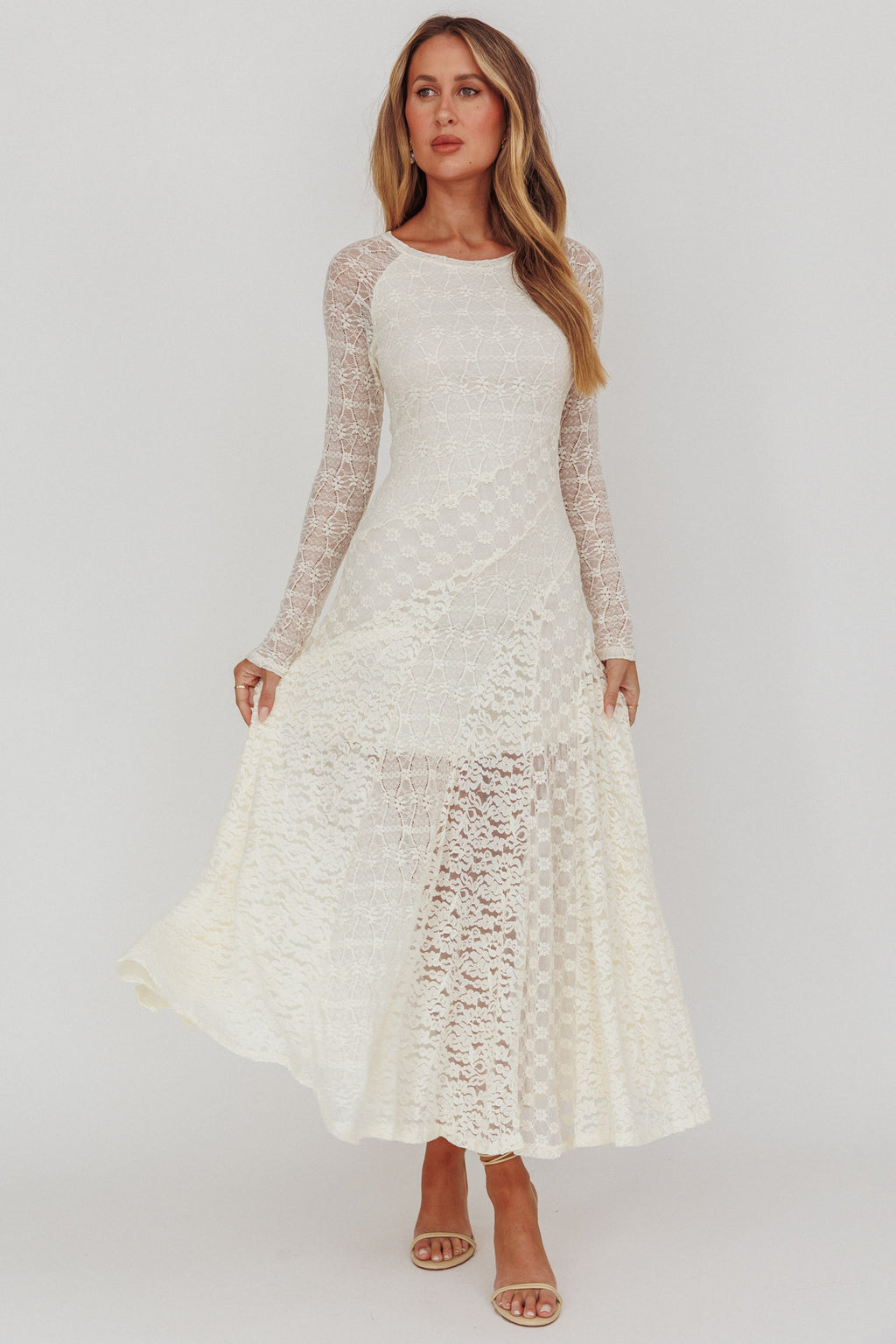 Tarly Long Sleeve Lace Maxi Dress Cream by Selfie Leslie