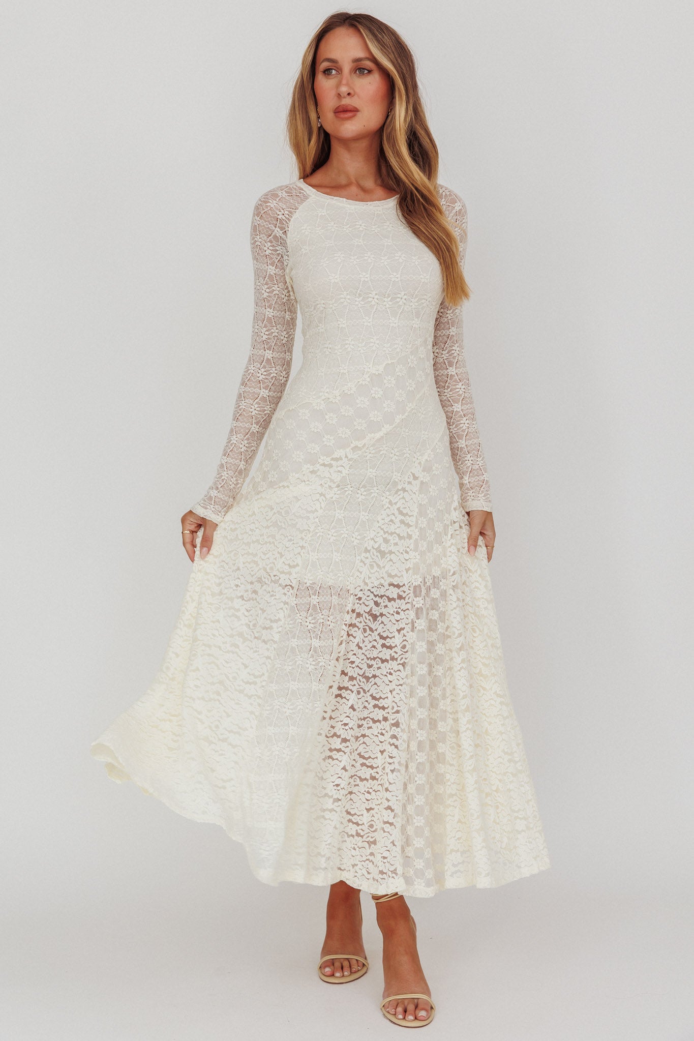 Tarly Long Sleeve Lace Maxi Dress Cream by Selfie Leslie