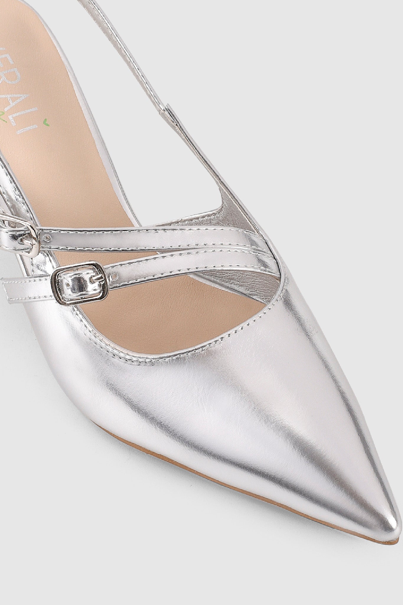 VERALi Zedd Point Toe Kitten Heels Silver Metallic by Selfie Leslie