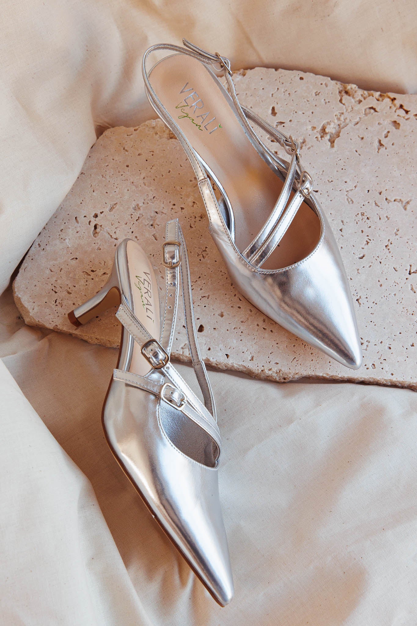 kitten heel silver dress sandals Marcella | Greta Strappy Sandals in Disco | Women's Size 10 | Genuine Italian Leather