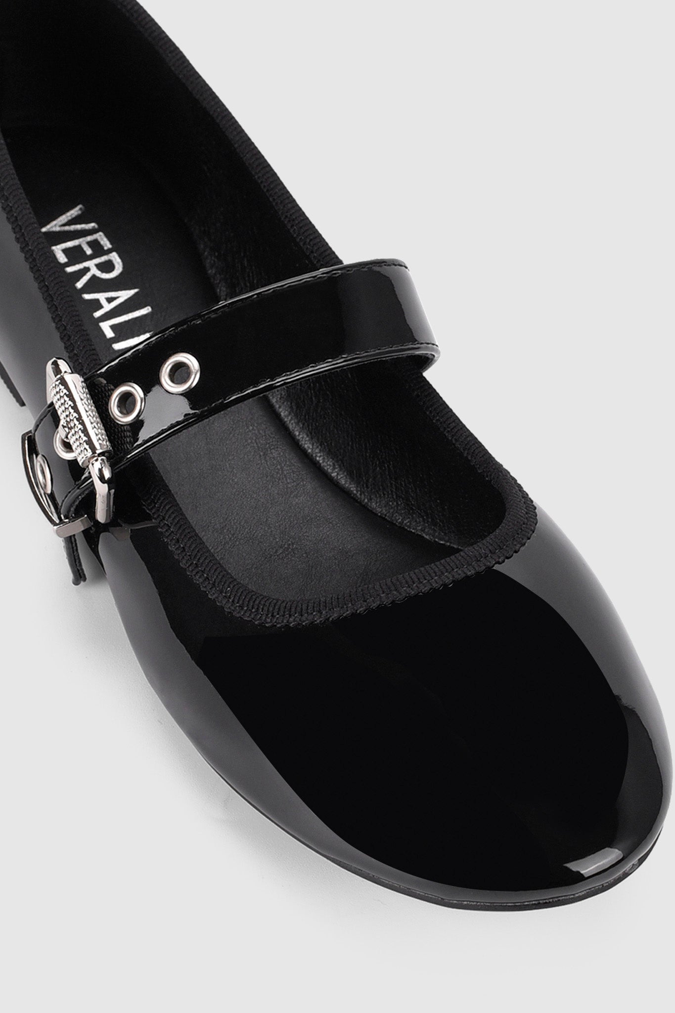 VERALi Banks Buckled Mary-Jane Flats Black Patent by Selfie Leslie