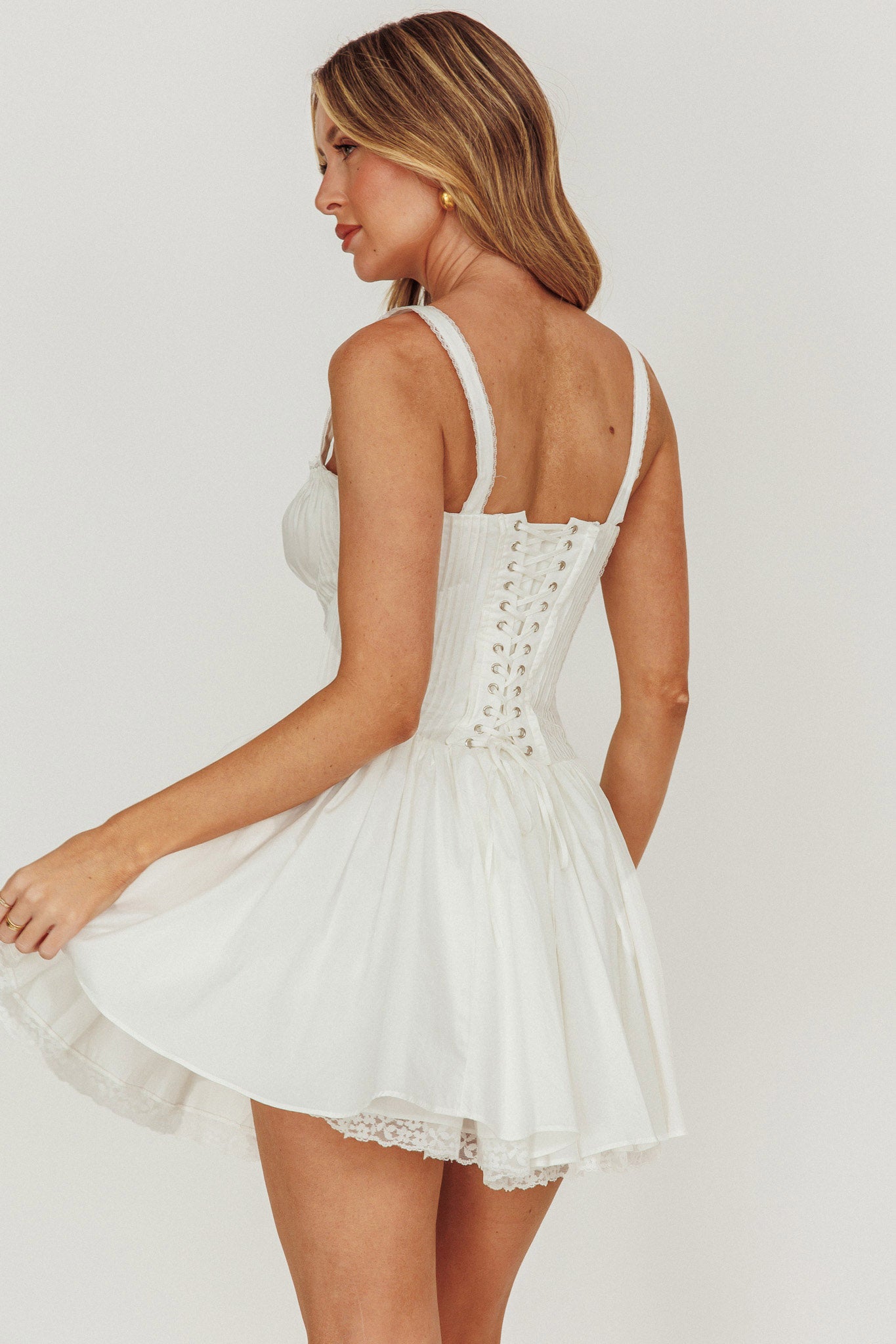 Jennie Corset Flared Mini Dress Off White by Selfie Leslie